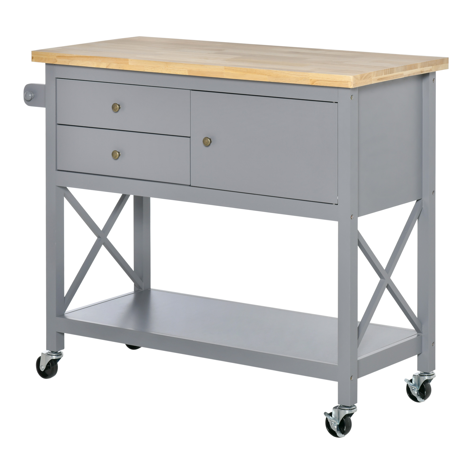 HOMCOM Küchenwagen mit Schubladen, Schrankfach 108 x 45 x 89cm Grau+Natur