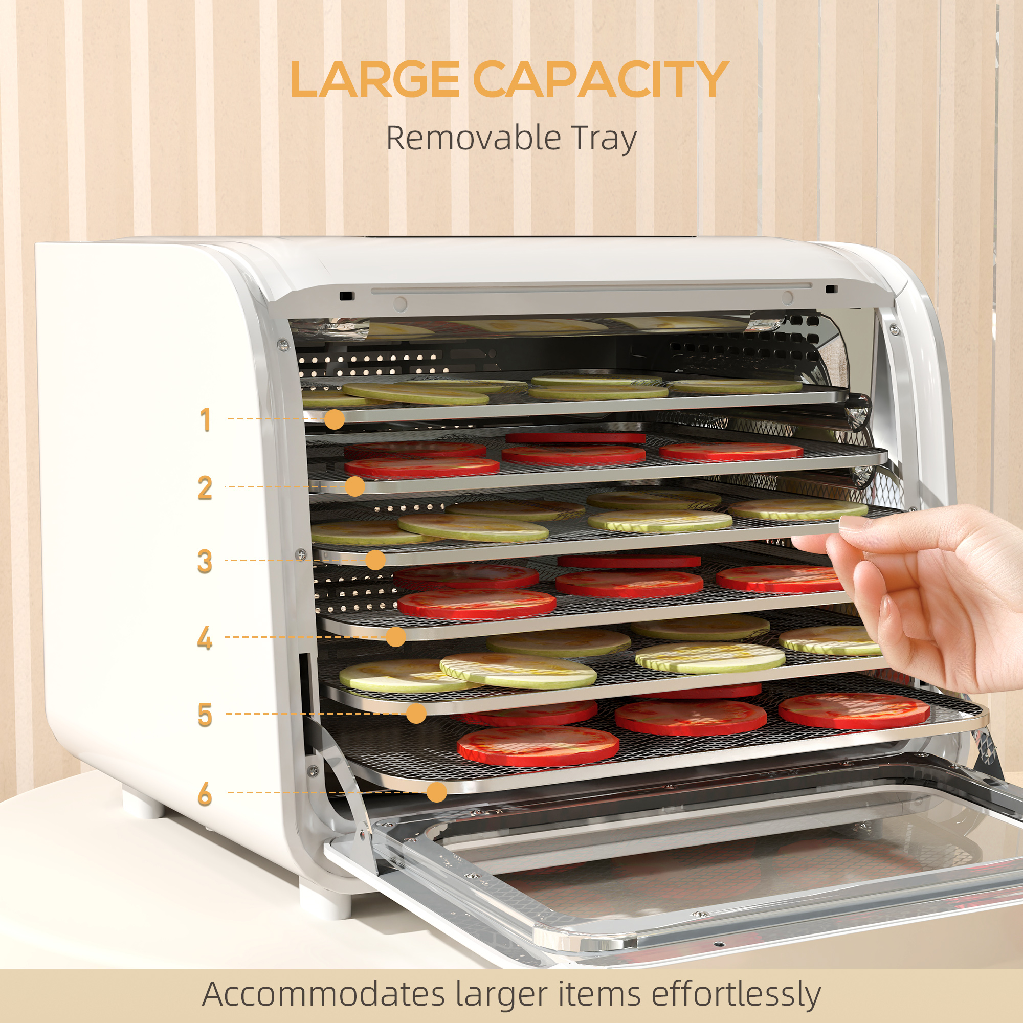 HOMCOM 35-70°C Six-Tray Food Dehydrator White 7