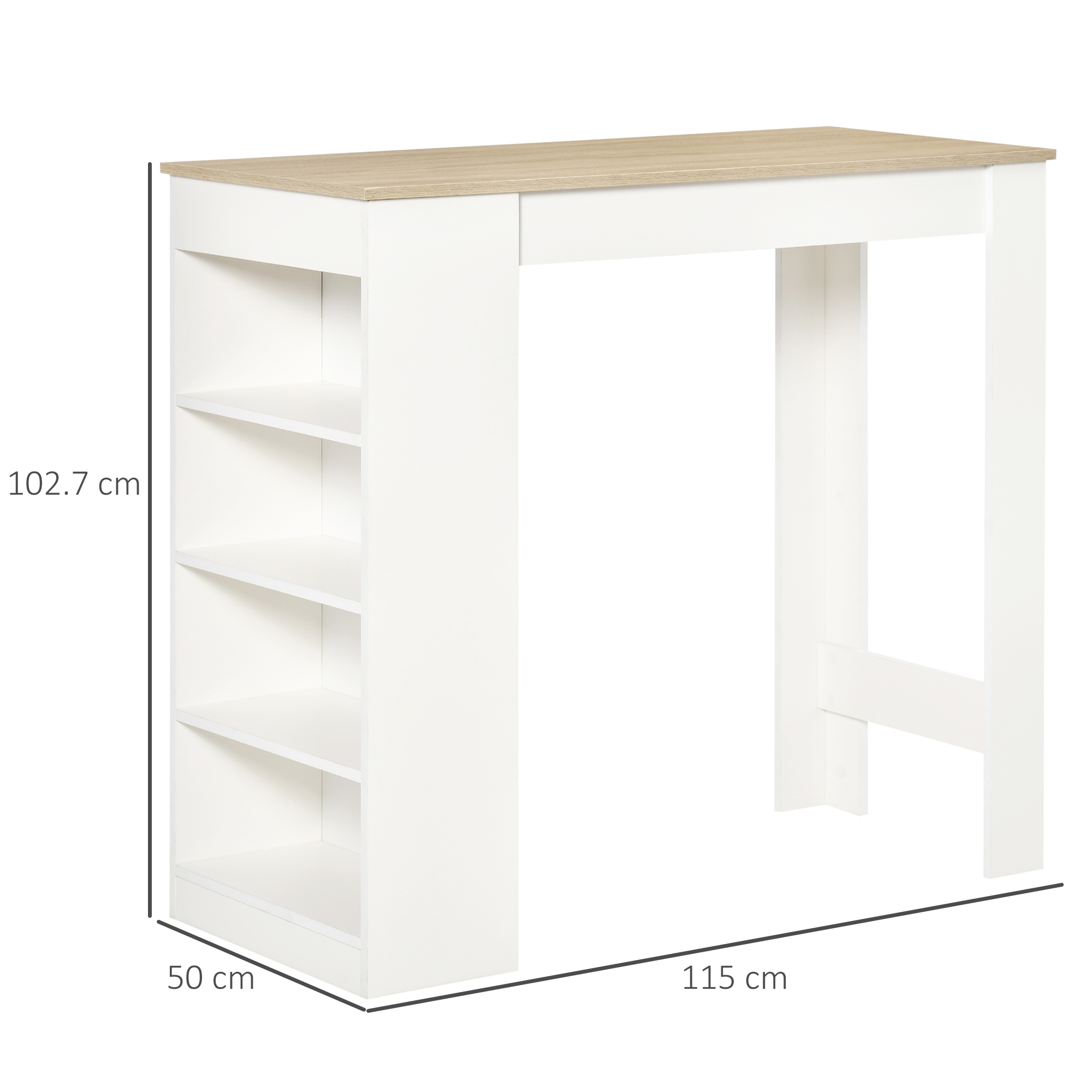 HOMCOM Bar Table, Dining Table with 4-Tier Storage Shelf for Breakfast Bar, Kitchen, Dining Room, Living Room, Natural 3