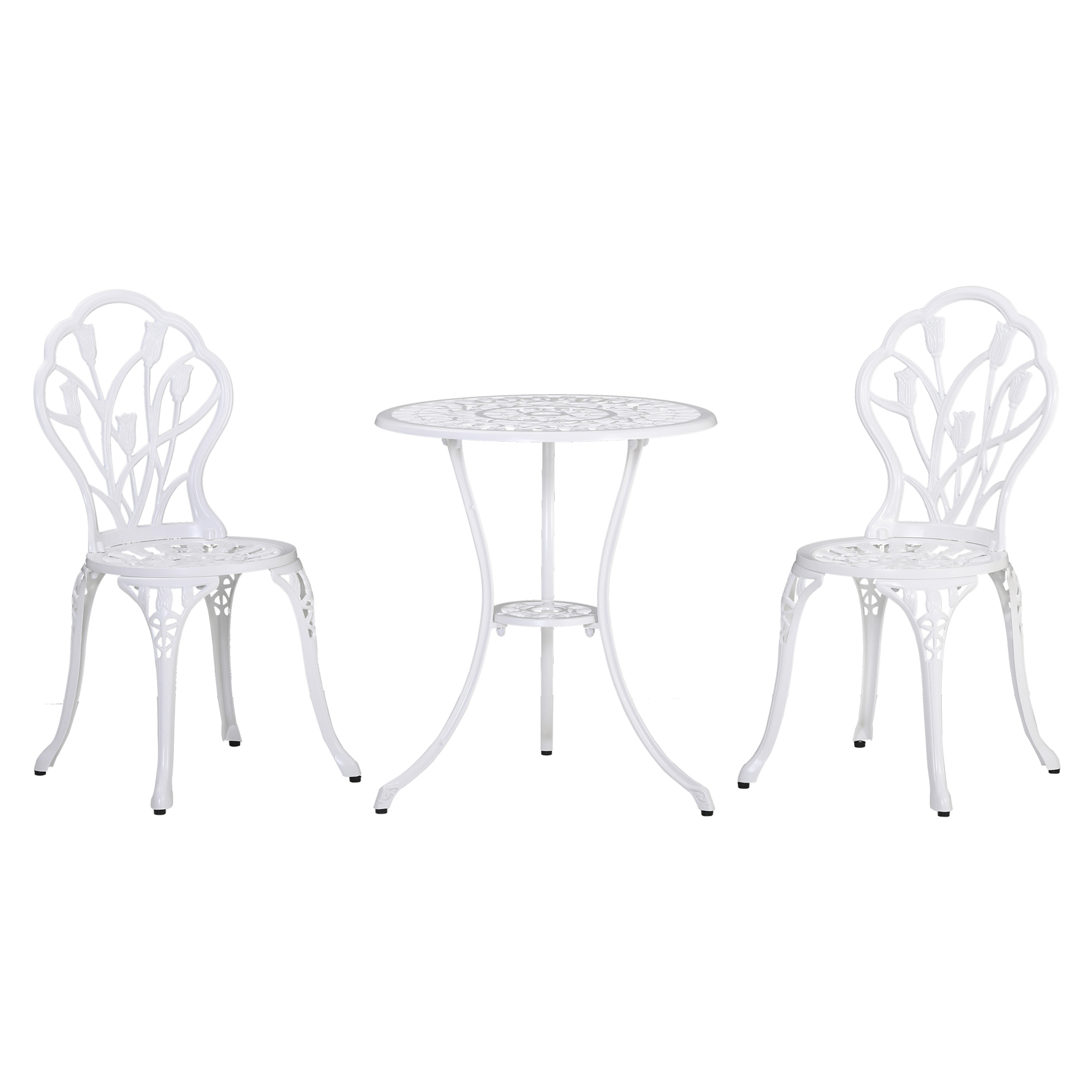 Outsunny Ensemble salon de jardin bistrot 3 pièces 2 chaises + table ronde trou pour parasol inclus alu Ø 60 x 67 cm blanc