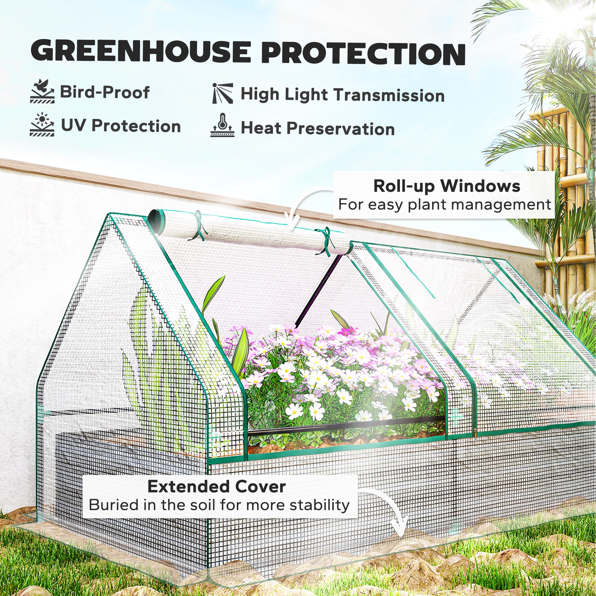 Outsunny Metal Planter Box with Cover, Raised Garden Bed with Greenhouse, for Herbs and Vegetables, White and Dark Grey 5