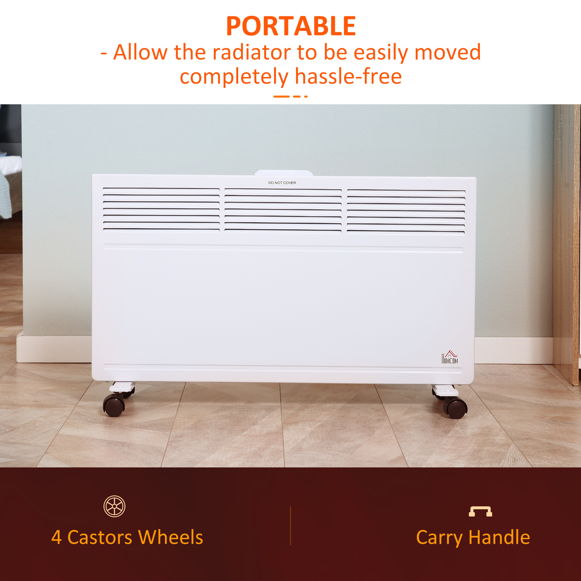 HOMCOM POWER Convector Radiator Freestanding or Wall-mounted Heating with 2 Heat Settings Safety Cut-Off, White 8
