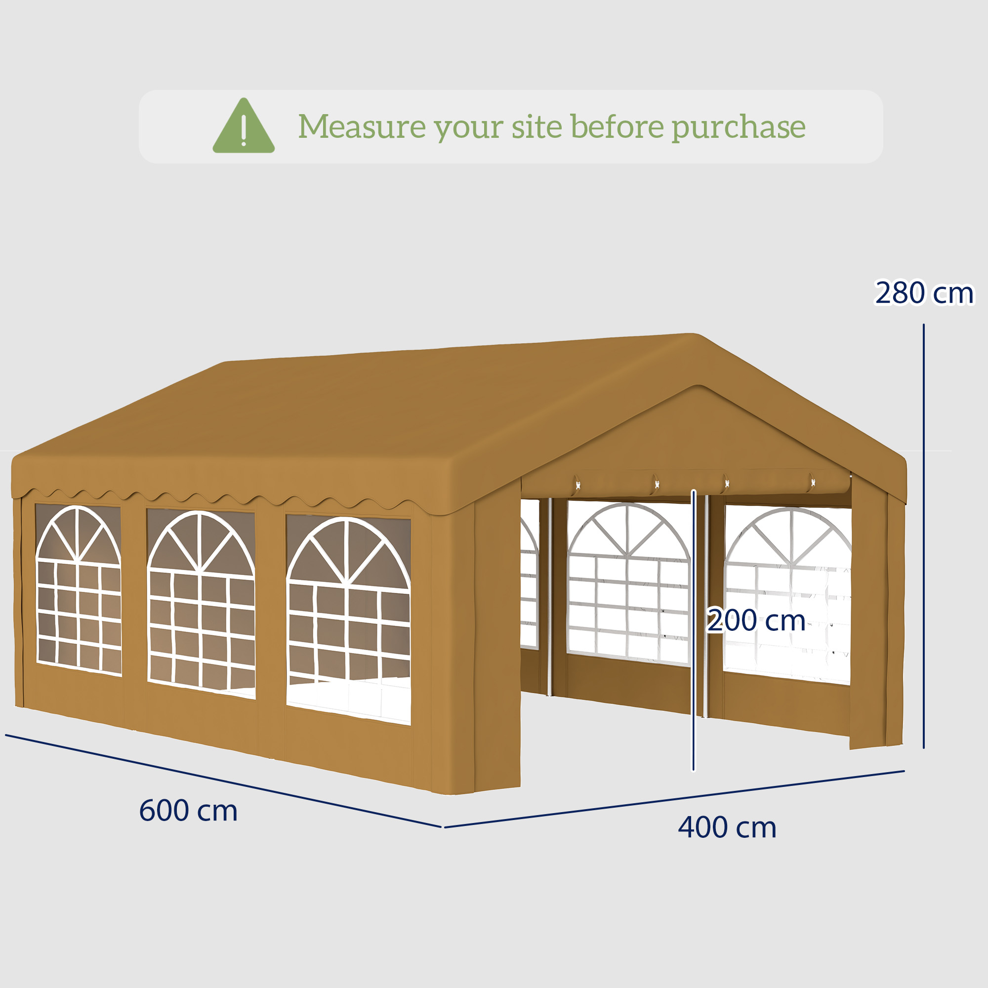 Outsunny 6m x 4m Marquee Party Tent Wedding Canopy, Pop Up Gazebo with Sidewalls, Doors, Windows, Galvanised Garden Gazebo for Parties Events, Yellow 3