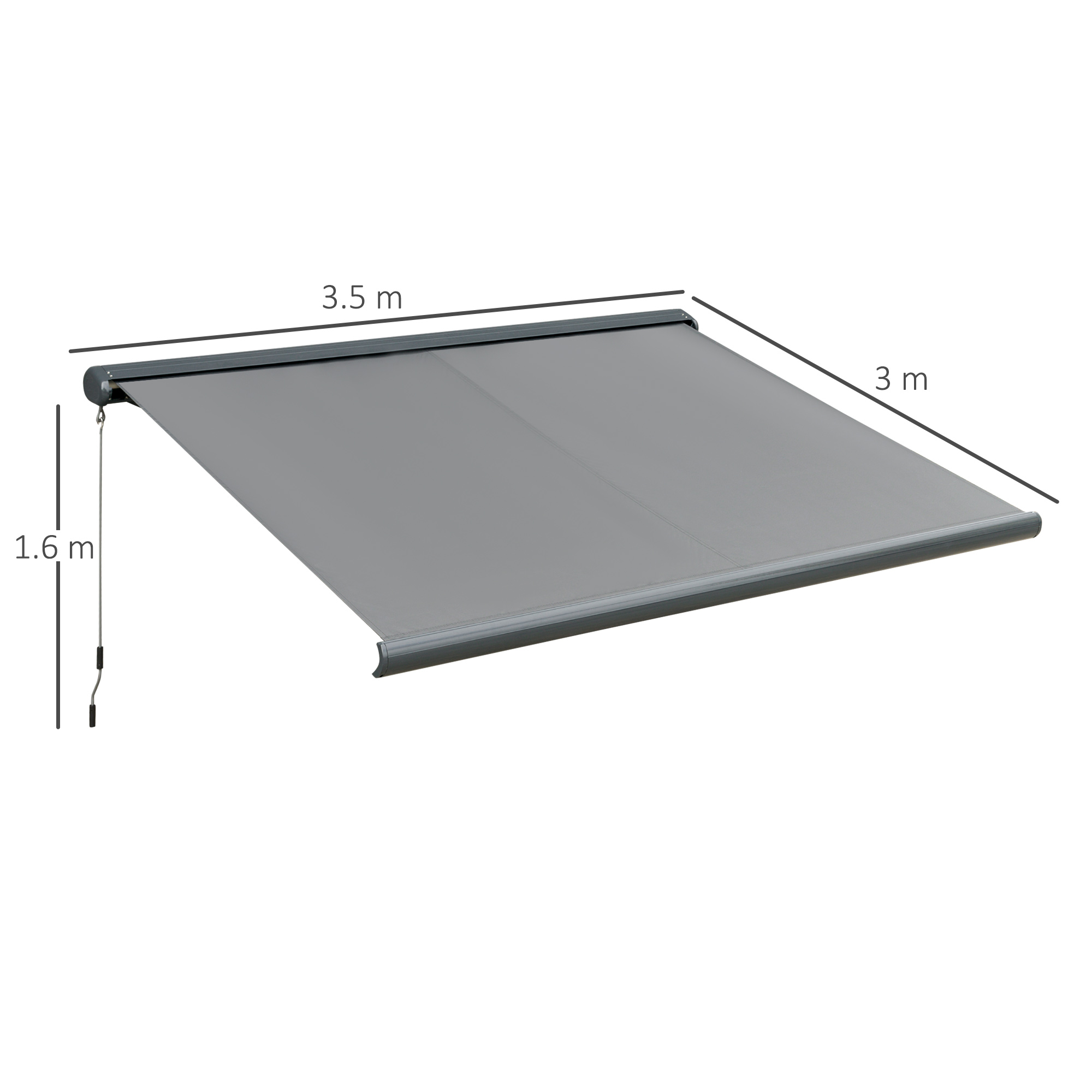 Outsunny 3.5x3m LED Light Full Cassette Case Electric/Manual Awning Door Window Sun Shade Patio Canopy Retractable w/ Remote Grey 3