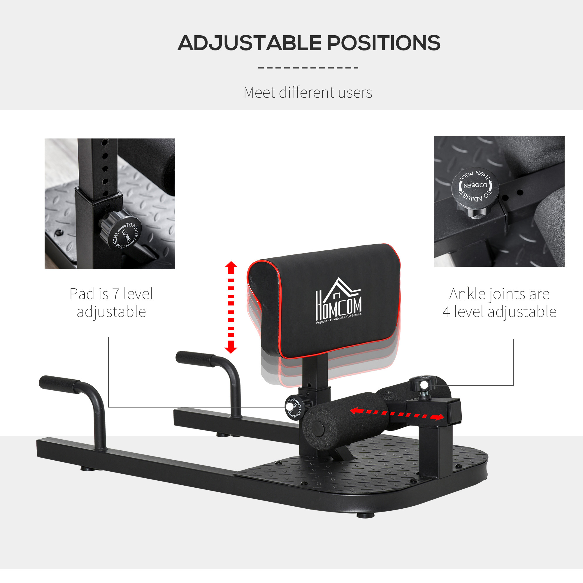 HOMCOM Squat Machine with Push Up Stand, Padded Hip Thrust Bench with Adjustable Cushion for Home Gym Work Out, Black 4