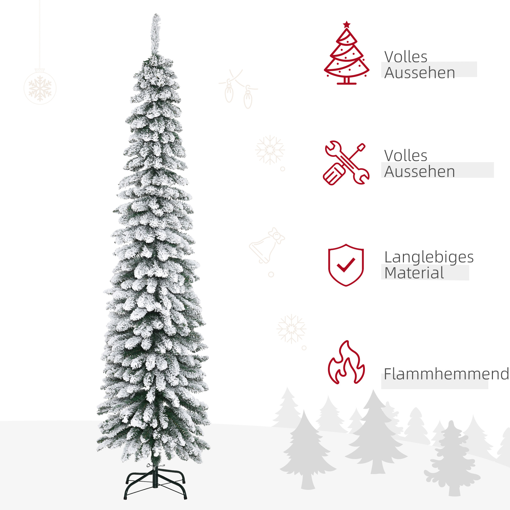 Kunstlik jõulupuu, lumega kaetud, õhuke disain, tulekindel, 210 cm, roheline/valge