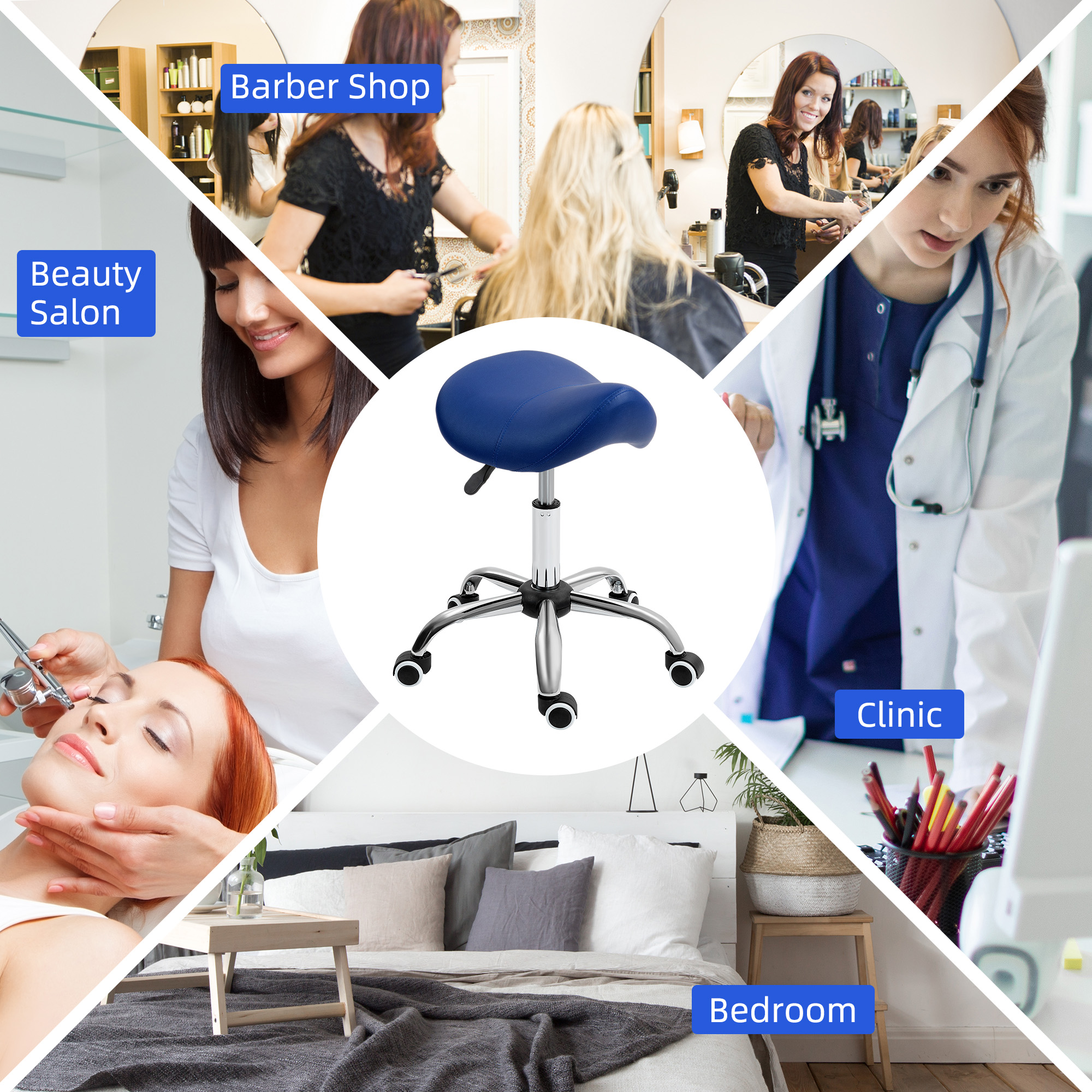 HOMCOM Saddle Stool, Height Adjustable Salon Chair for Massage Spa, Faux Leather, Dark Blue 5