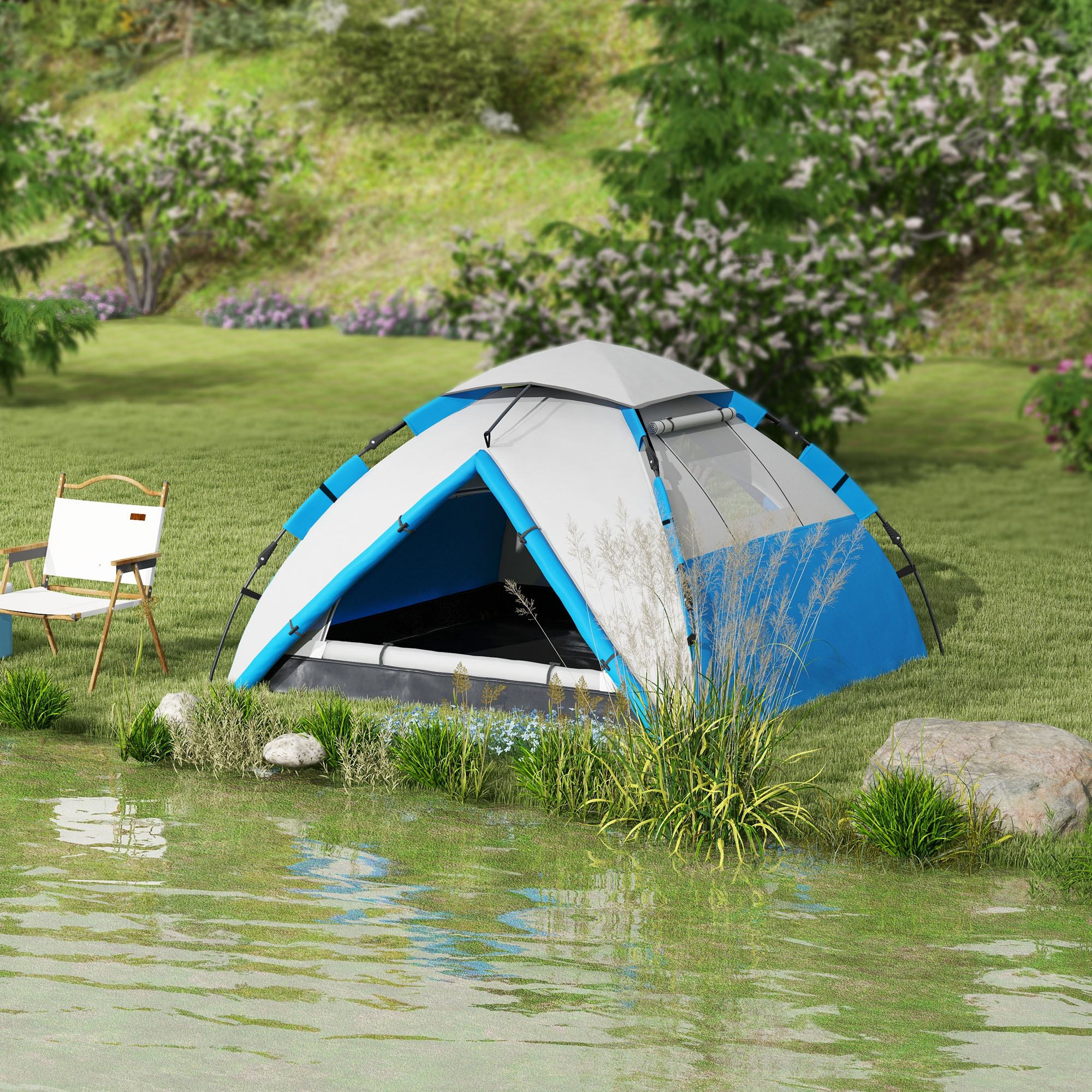 Outsunny Two-Man One Room Camping Tent, with Accessories Blue 2