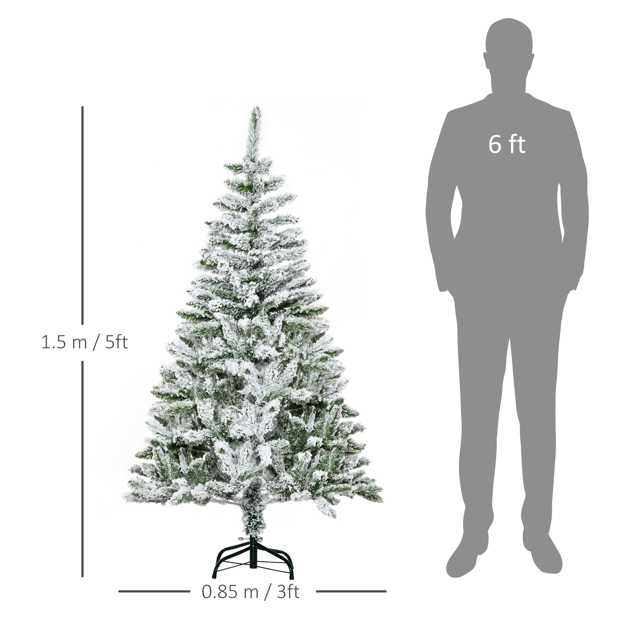 HOMCOM 5 Ft Snow Flocked Artificial Christmas Tree Xmas Pine Tree with Realistic Branches, Auto Open and Steel Base, Green 3