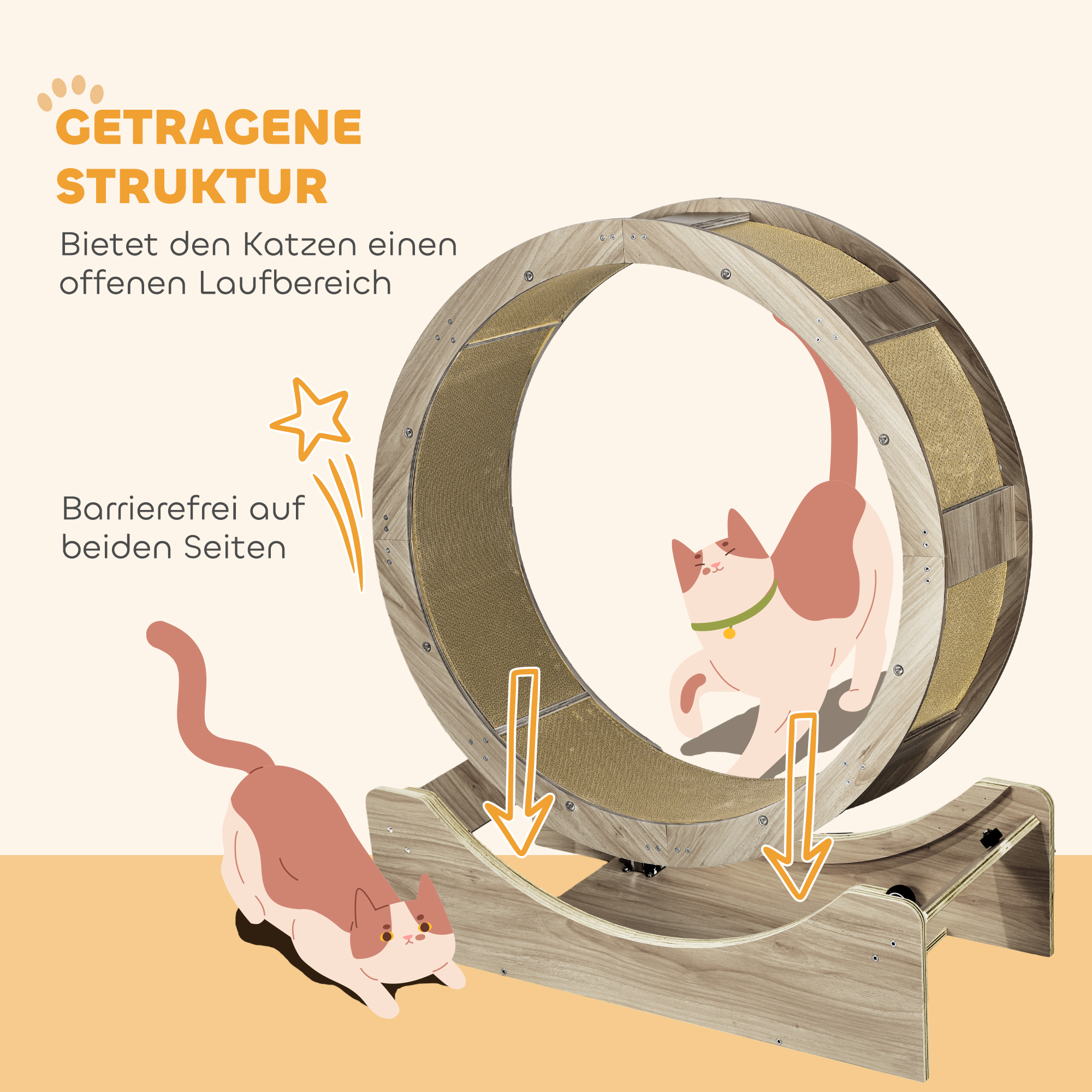 Kassi treeningratas, 91 cm, piduriga, kraapimismatt, kassiratas tervislikuks treeninguks, pähkel
