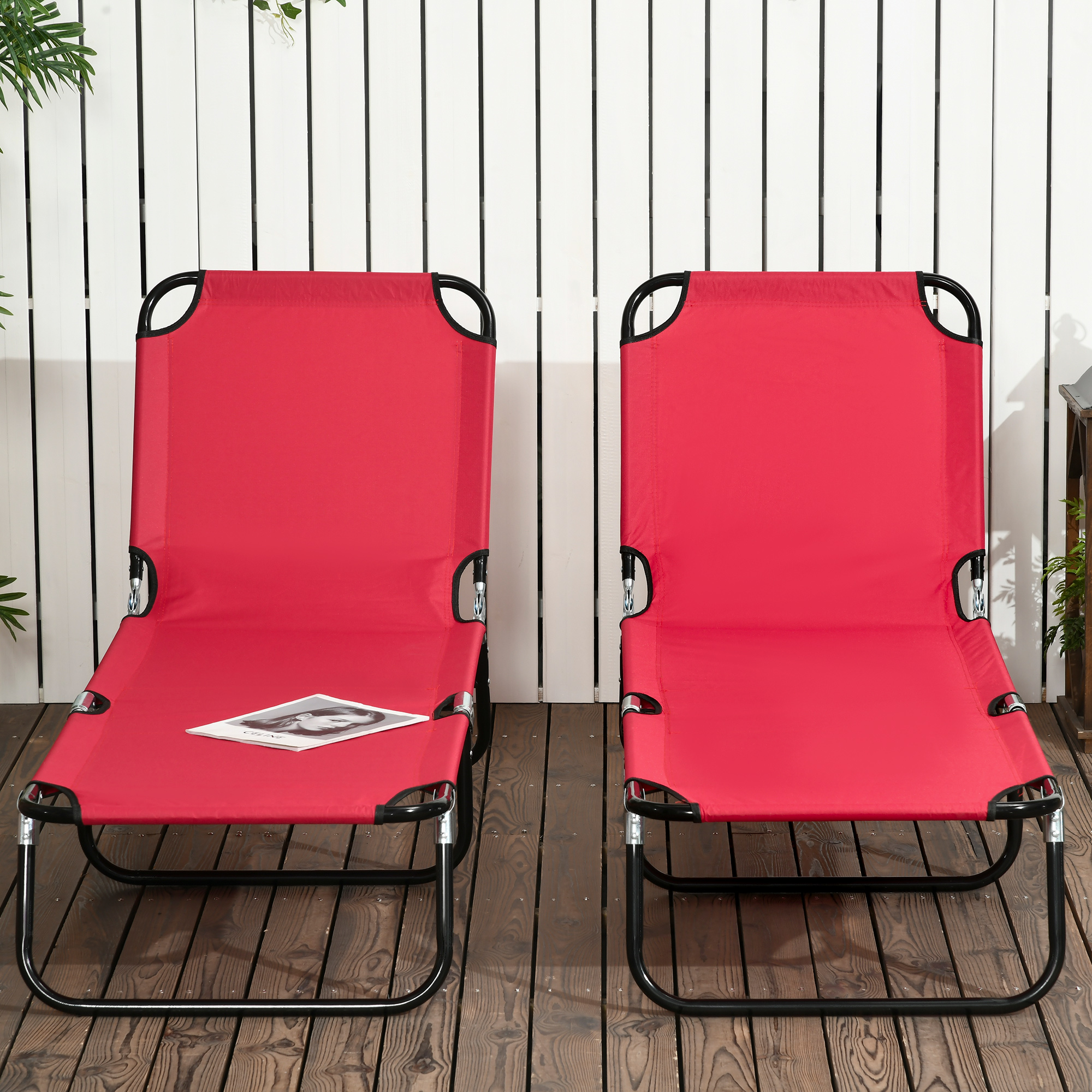 Outsunny Set of Two Folding Sun Loungers Red 9