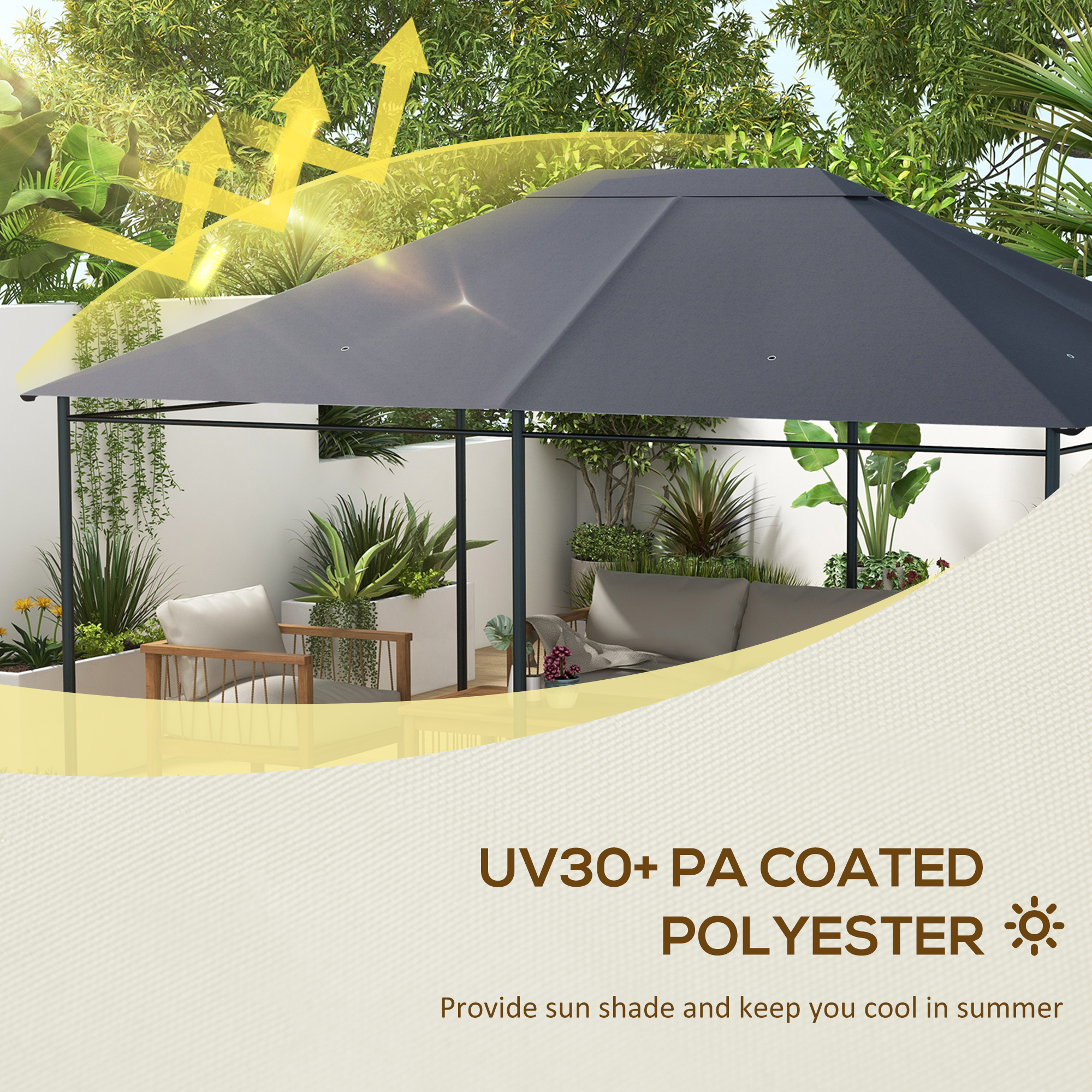 Outsunny 3 x 4m Gazebo Canopy Replacement Cover, Gazebo Roof Replacement (TOP COVER ONLY), Dark Grey 4