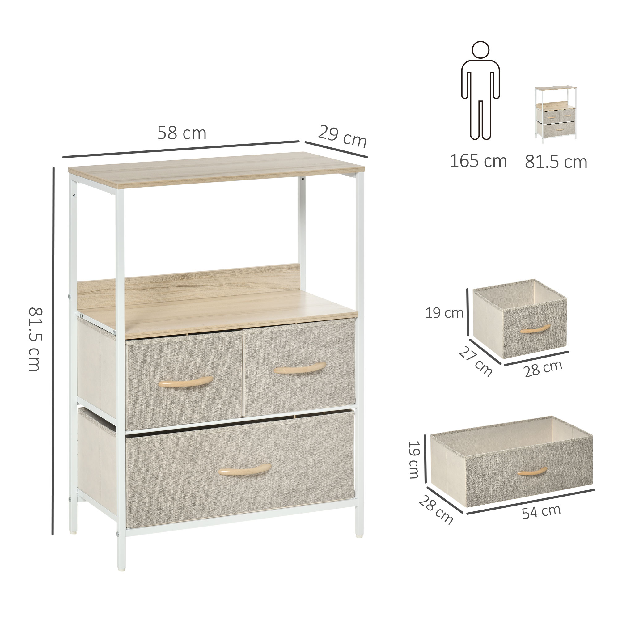 HOMCOM 3 Drawer Storage Chest Unit Home Cabinet w/ Shelves Home Living Room Bedroom Entryway Living Furniture, Light Grey 3