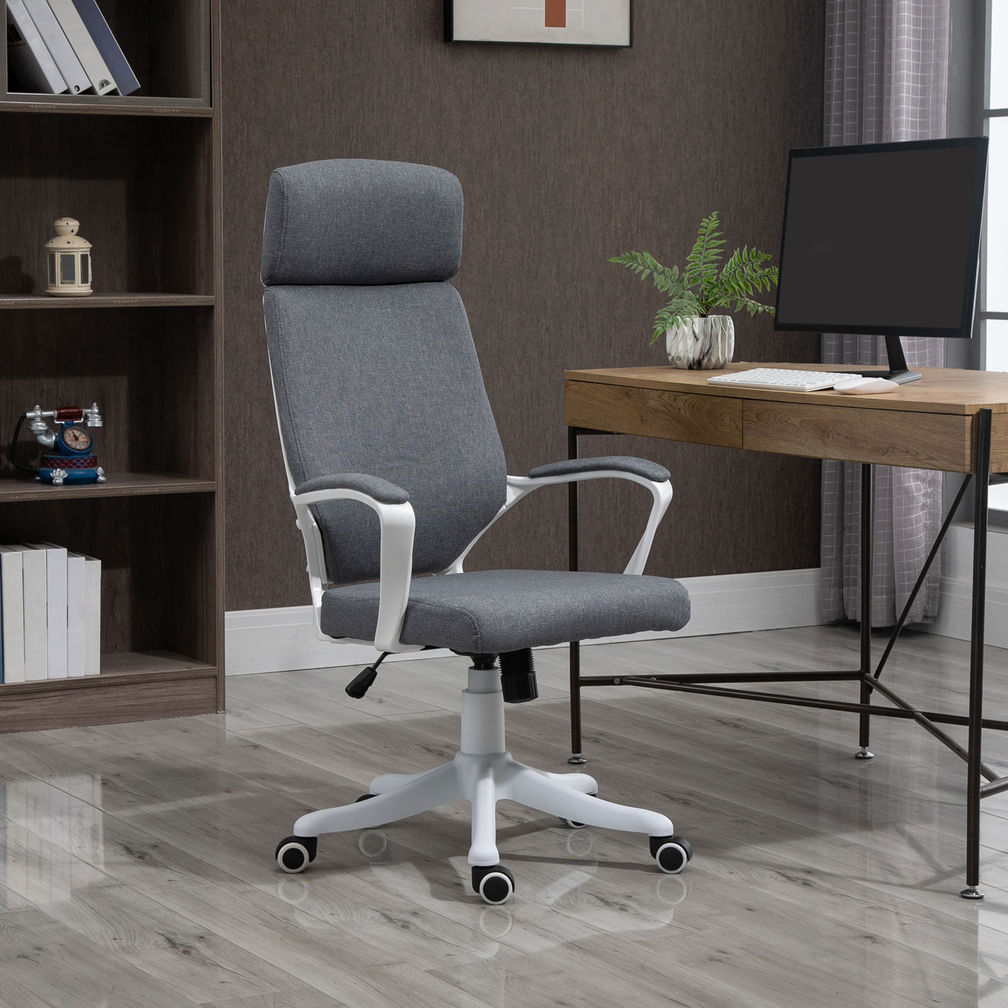 Vinsetto Office Chair, Ergonomic Desk Chair, High Back Study Chair with Headrest and Lumbar Back Support, Adjustable Height for Home and Work, Grey 2