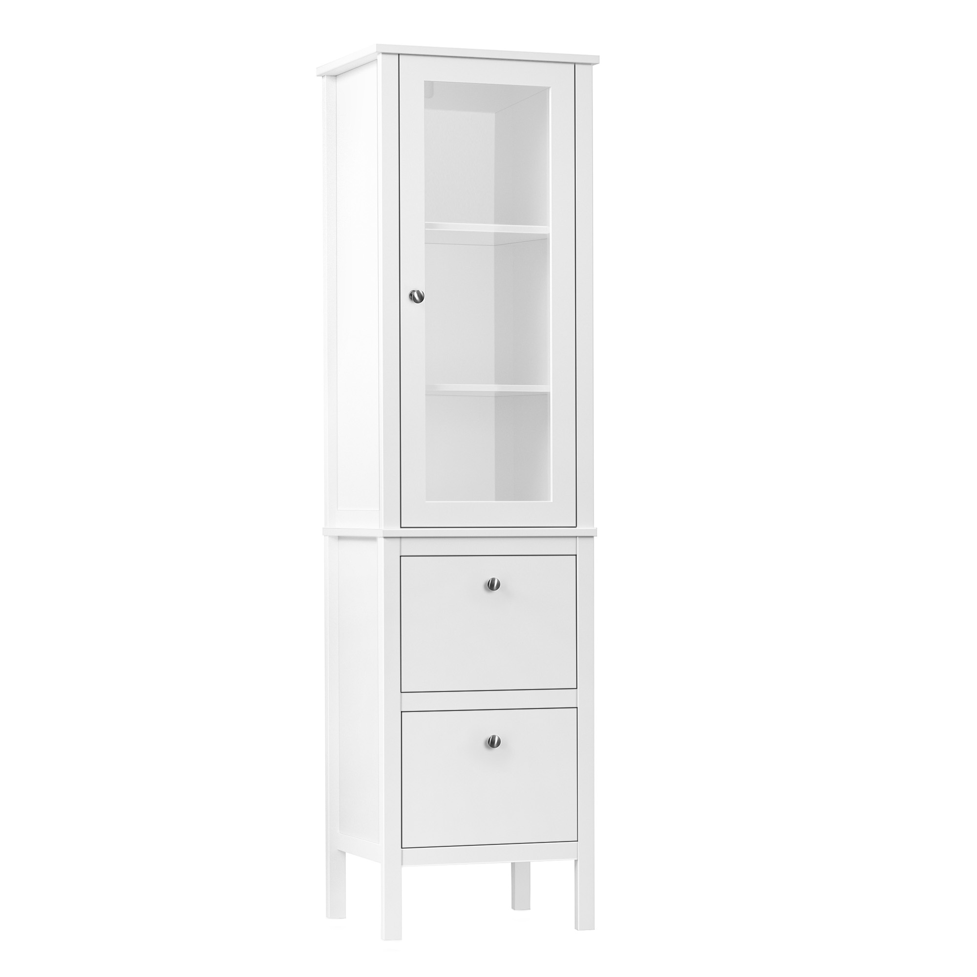 kleankin Armario Alto para Baño Mueble Columna con 1 Puerta de Cristal Estantes Ajustables y 2 Cajones Multiusos 43x35x160 cm Blanco   Aosom España