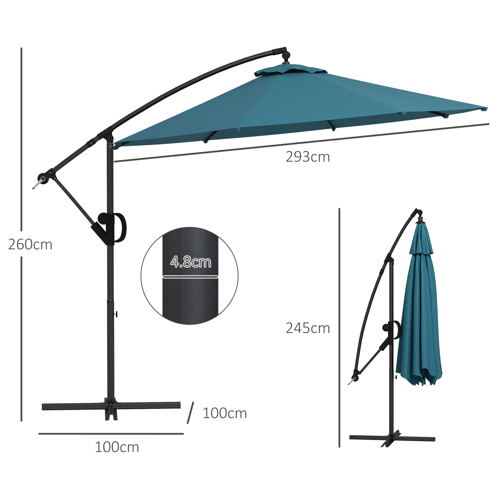 Outsunny 3m Offset Cantilever Parasol Umbrella, with Cross Base Blue 3
