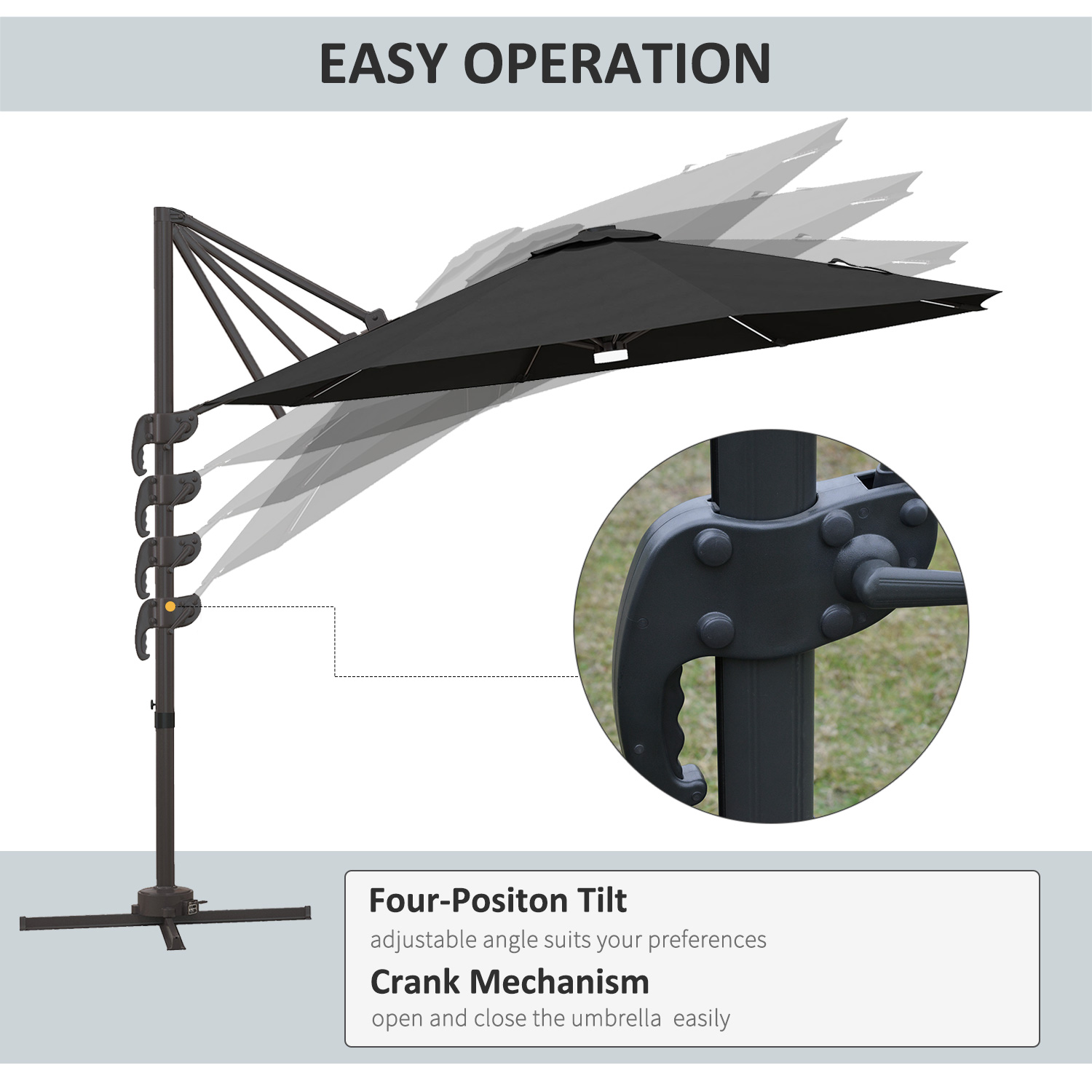 Outsunny Cantilever Parasol, with LED Lights and Cross Base Dark Grey 5
