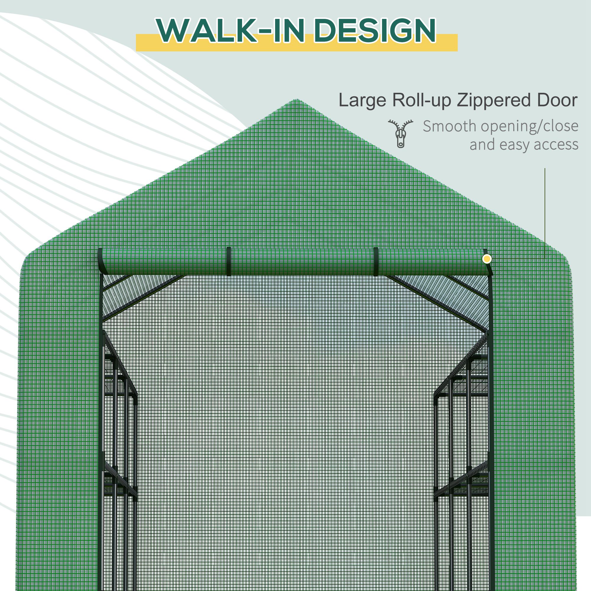 Outsunny Walk-in Greenhouse with 4 Tier 24 Shelves, Portable Grow House with Roll-up Zipped Door, 244 x 180 x 210cm, Green 5