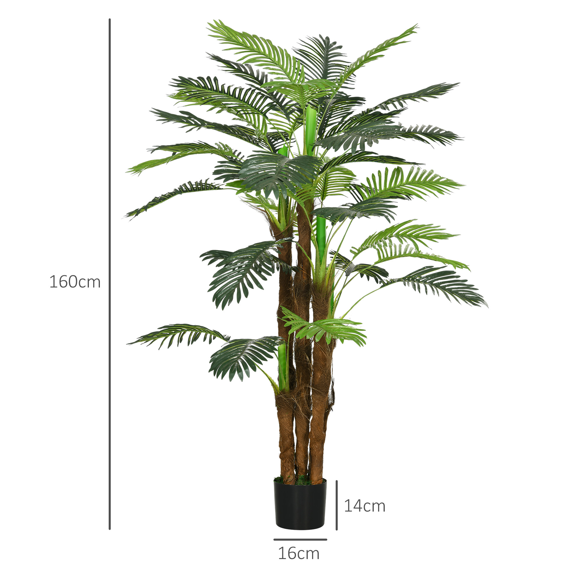 Kunstpalm, 1,6 m, realistlikud oksad, dekoratiivtaim, plastik, potiga, pruun+roheline