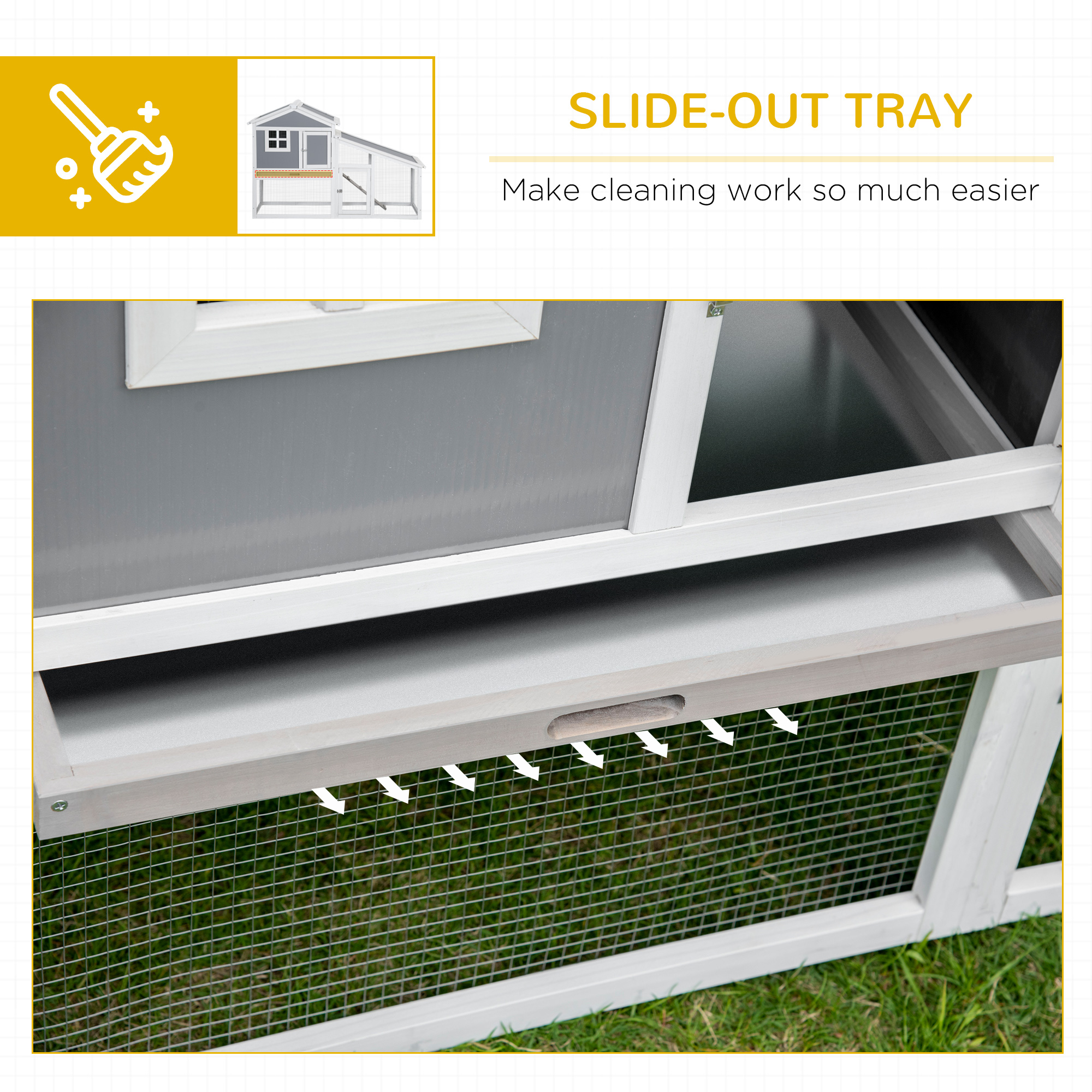 PawHut Two-Tier Rabbit Hutch, with Sunlight Panel Roof, Slide-Out Tray Grey 6
