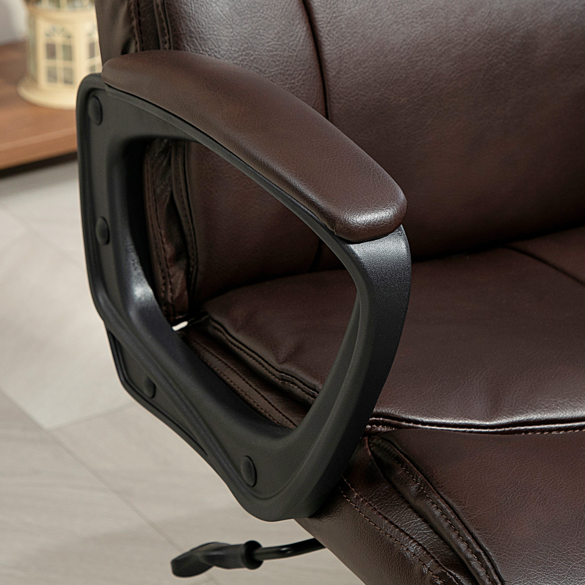 HOMCOM Executive Office Chair, Faux Leather Desk Chair with Height Adjustable, Swivel Wheels and Tilt Function, Computer Chair for Home Office and Study Room, Brown 8