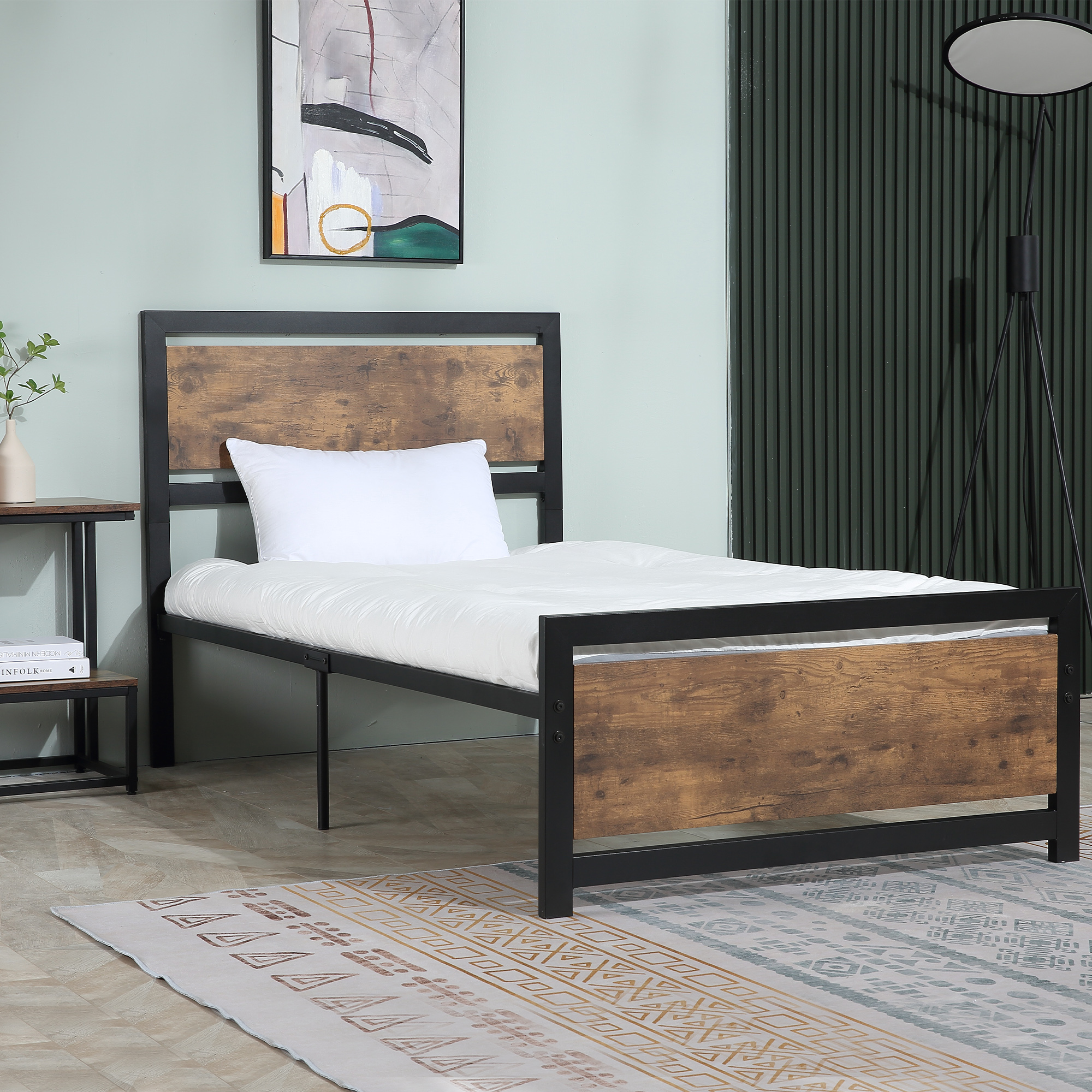 Letto Singolo Imbottito KOMHTOM Con Contenitore E Testiera Regolabile – 90x200 Cm – Struttura Letto Cassapanca Con Rete A Doghe In Legno