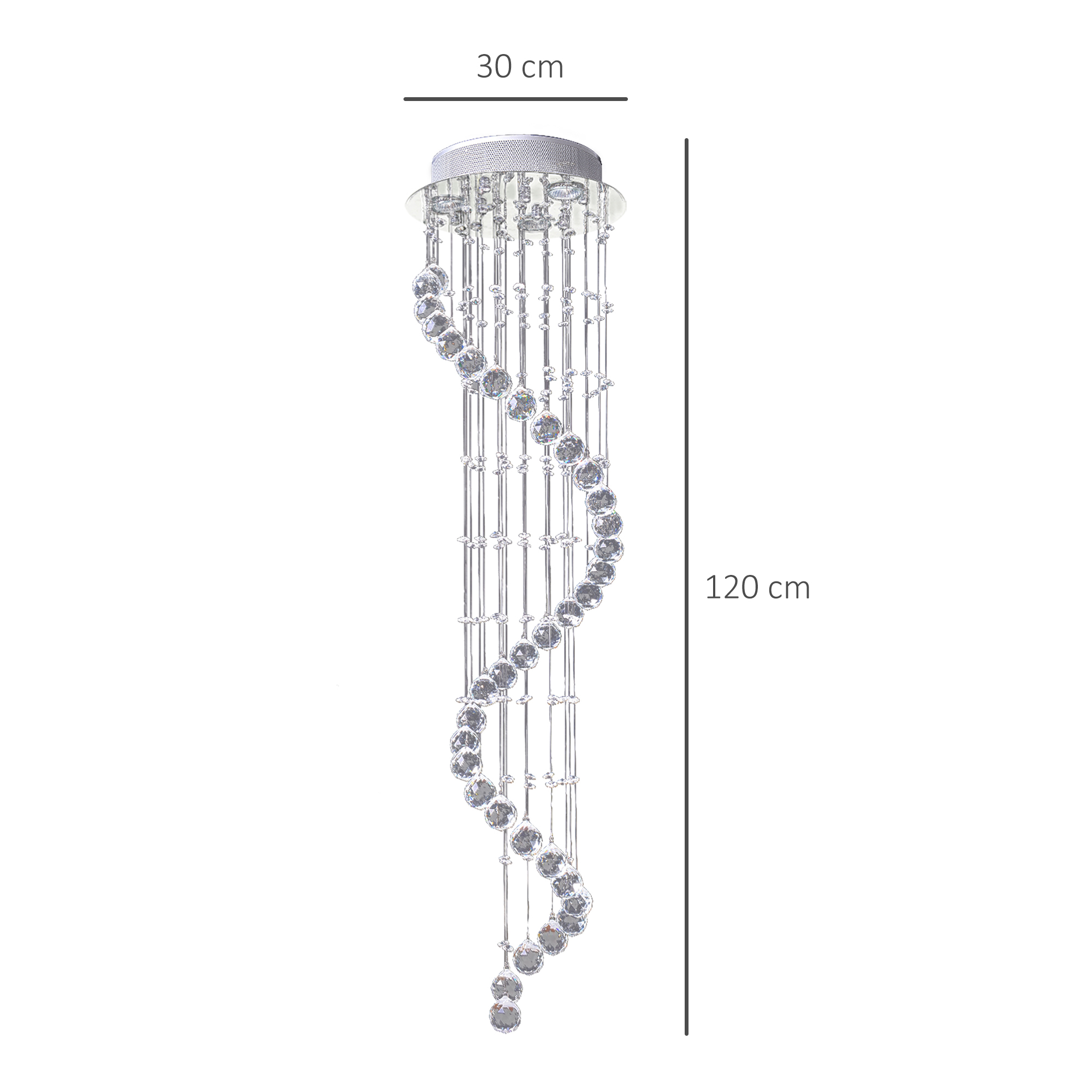 HOMCOM Modern Crystal Chandelier Ceiling Light Pendant Lamp Chrome Finish Glass Droplets New, Ф30 x 120cm 3