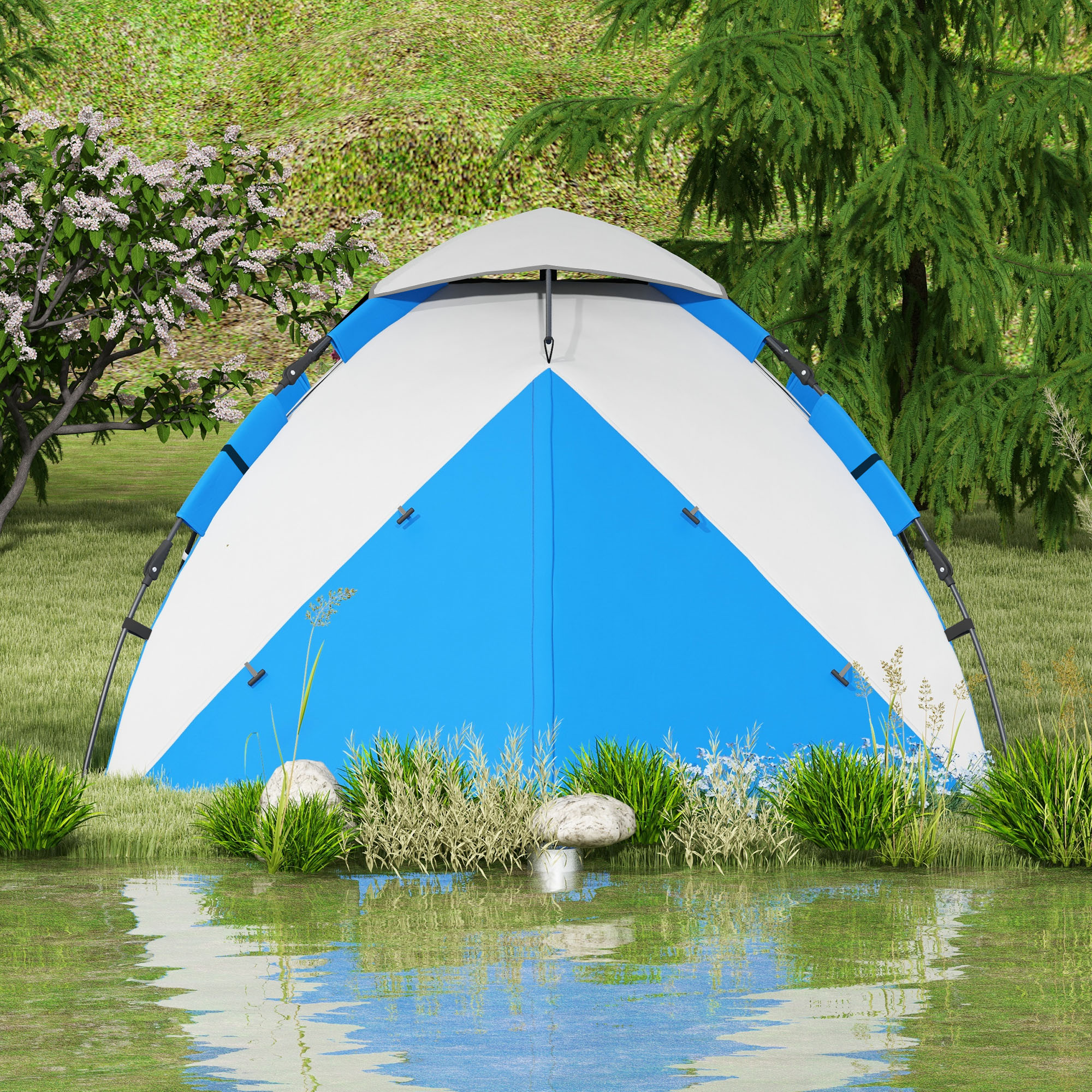 Outsunny Two-Man One Room Camping Tent, with Accessories Blue 8