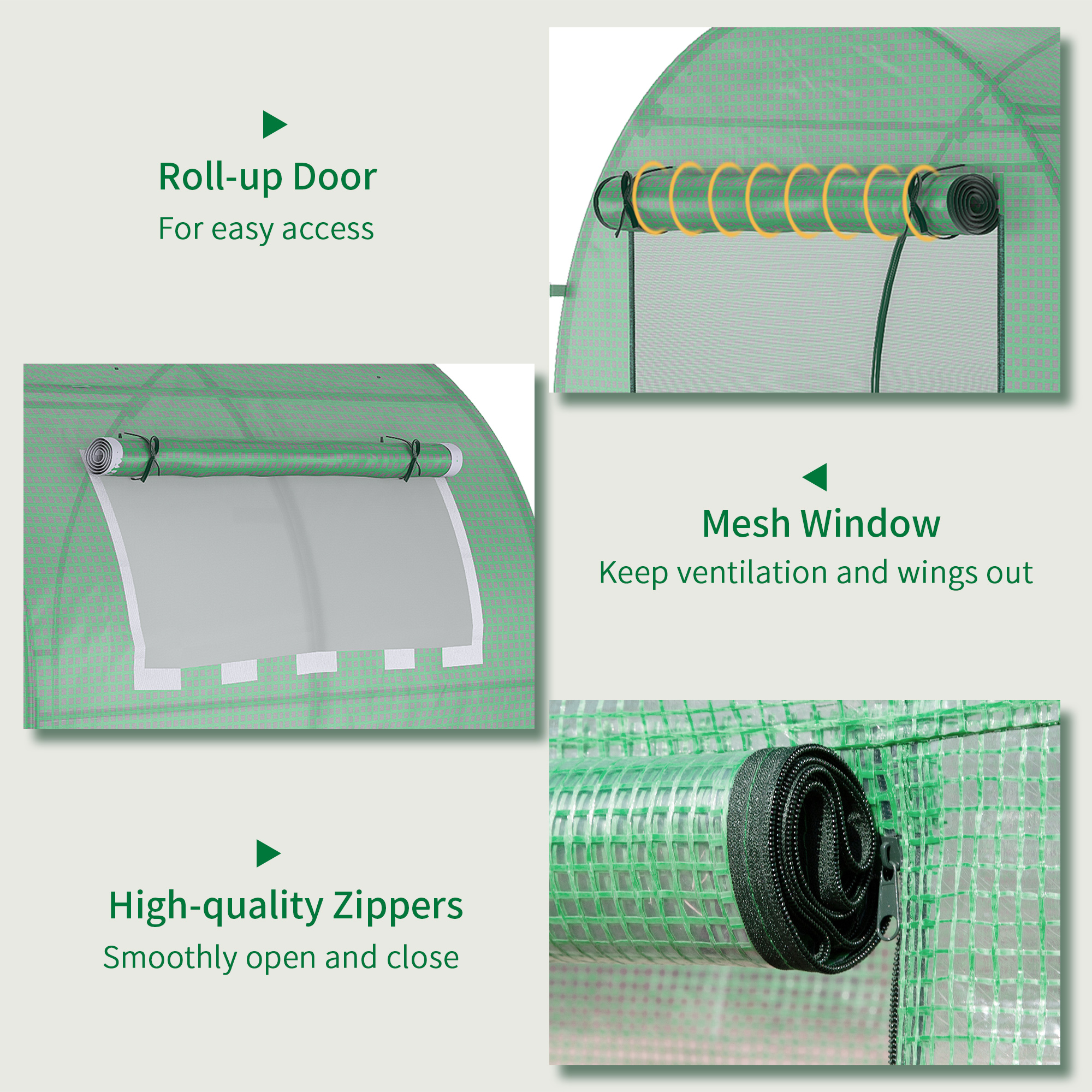 Outsunny Walk in Polytunnel Greenhouse, Green House for Garden with Roll-up Window and Door, 1.8 x 1.8 x 2 m, Green 6