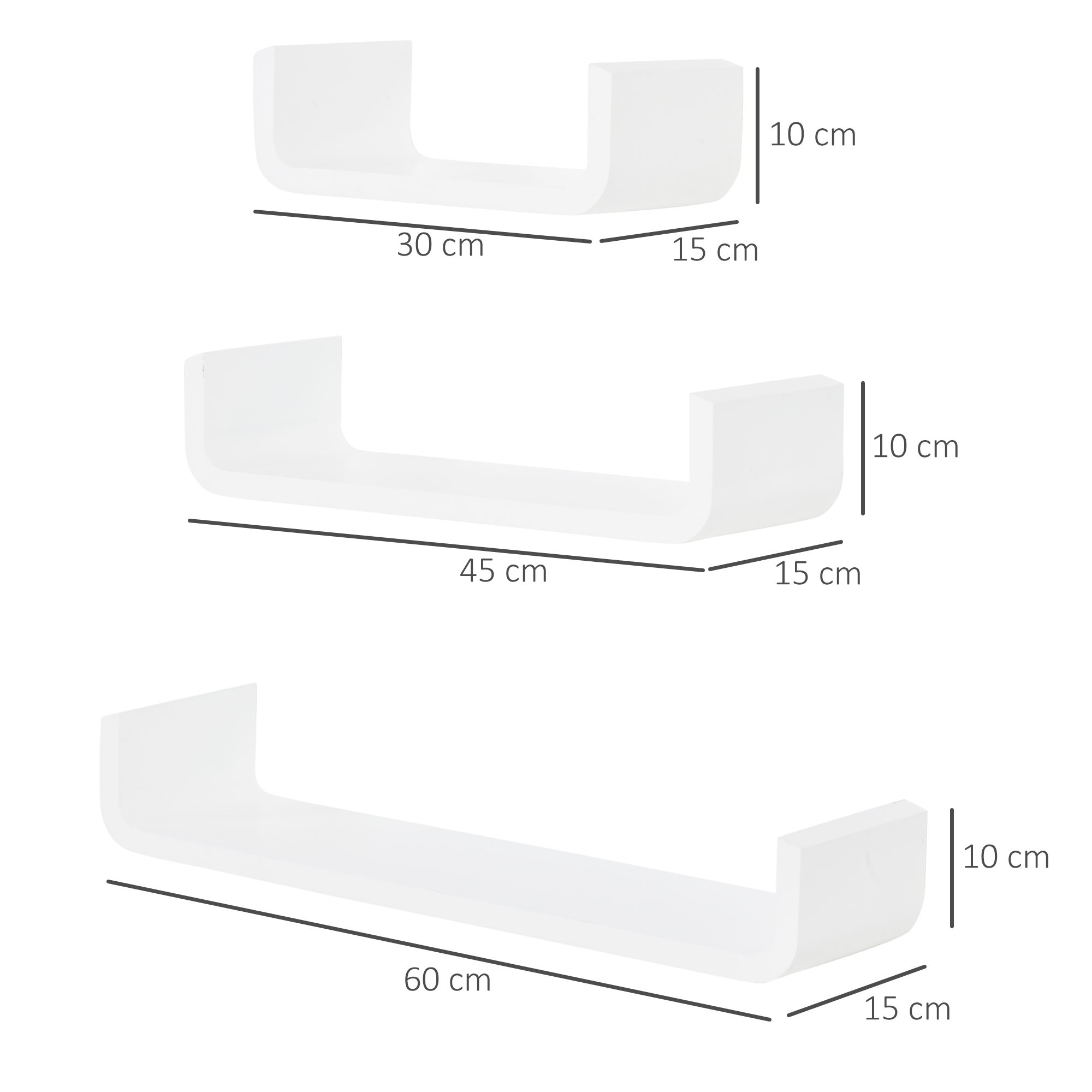 Home Collective Wandregal 3er Set Wandregale 3 Stück 30cm 45cm Und 60cm Breit, Wandboard, Weiß Schwebe-Regal Für Bücher,Bilder,Deko,Wohnzimmer, Schlafzimmer