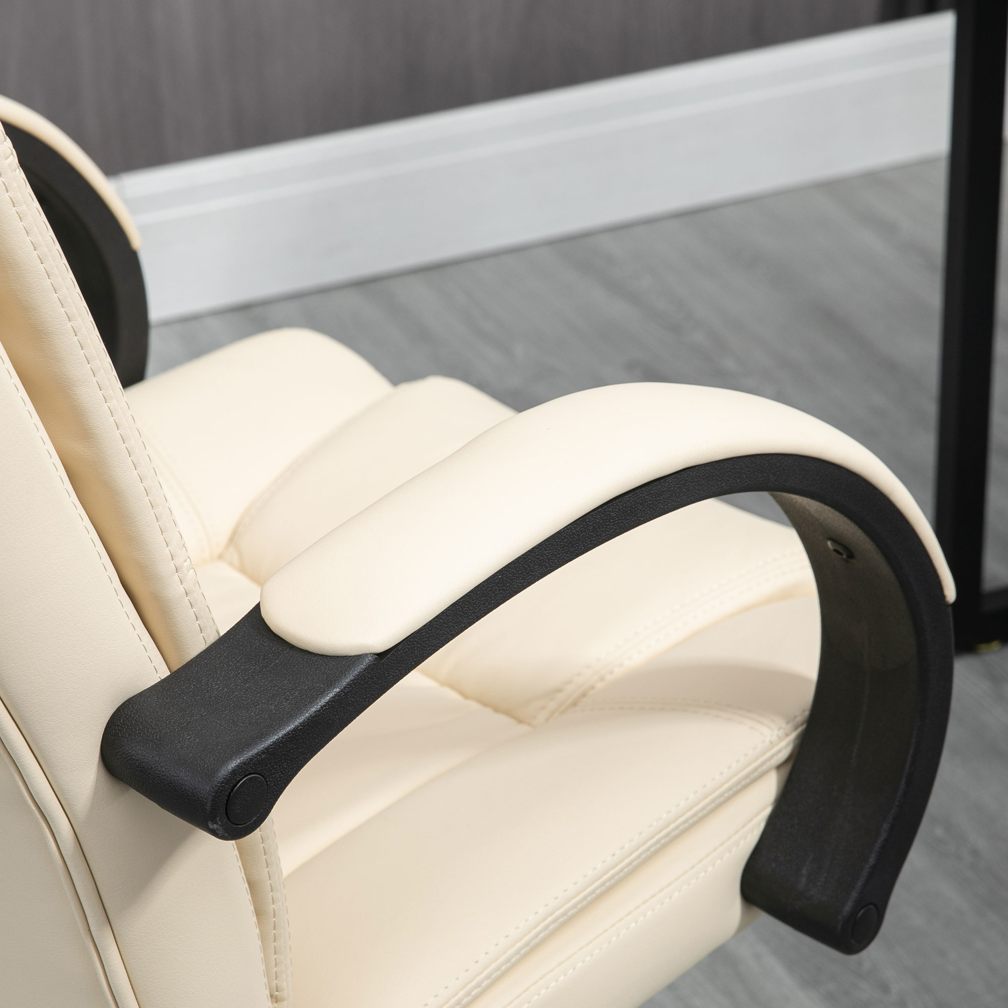 Vinsetto Office Chair, PU Leather Desk Chair with 13cm Soft Padded Seat and Backrest, Swivel Chair with Adjustable Height and Rolling Wheels, Beige 8