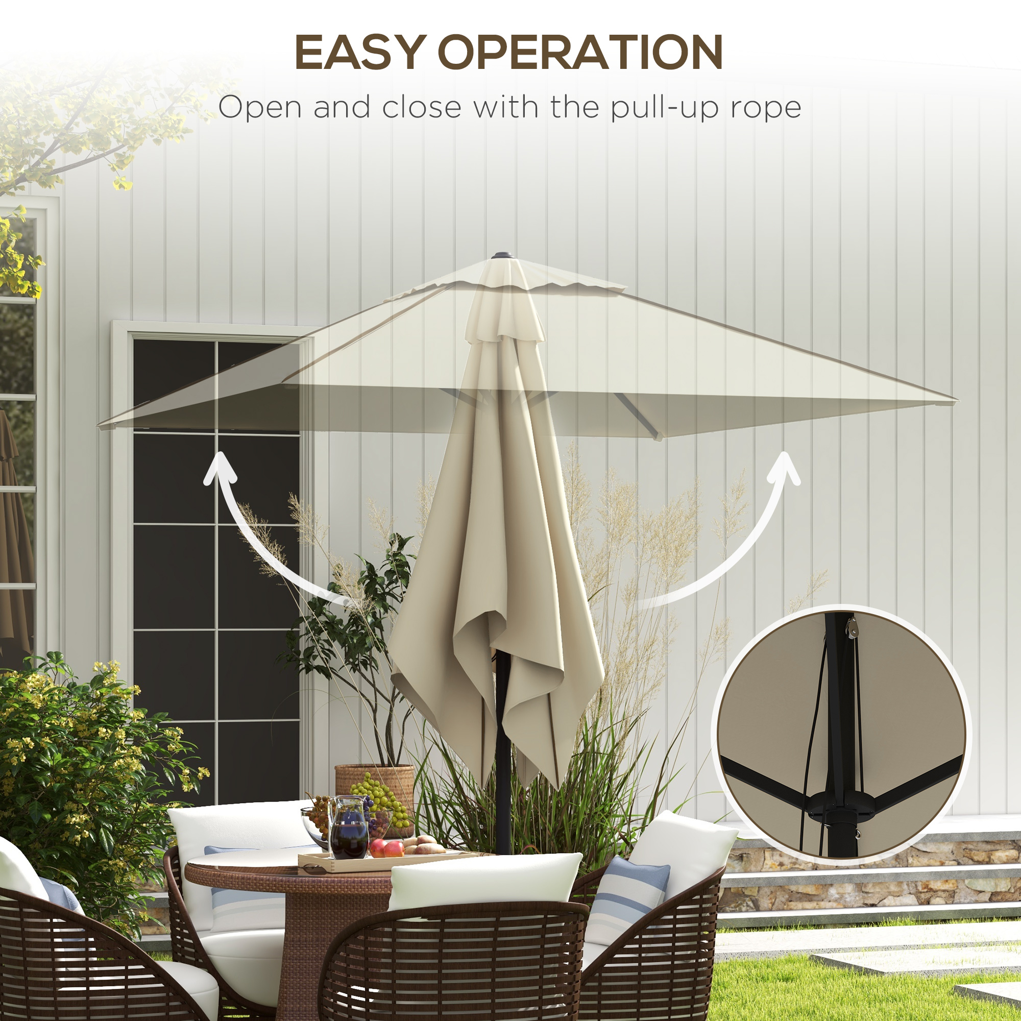 Outsunny 215cm Square Canopy Parasol, with Contrast Piping Beige/Brown 4