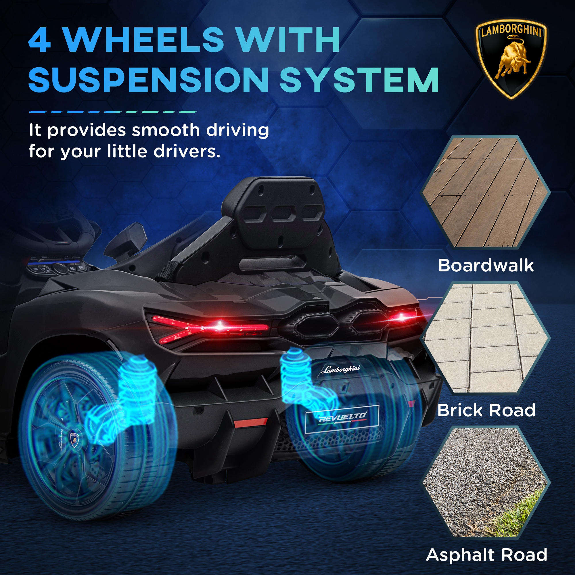 AIYAPLAY Lamborghini Revuelto Licensed 12V Ride on Car w/ Butterfly Doors, Transport Wheels, Suspension, Remote Control, Black 6