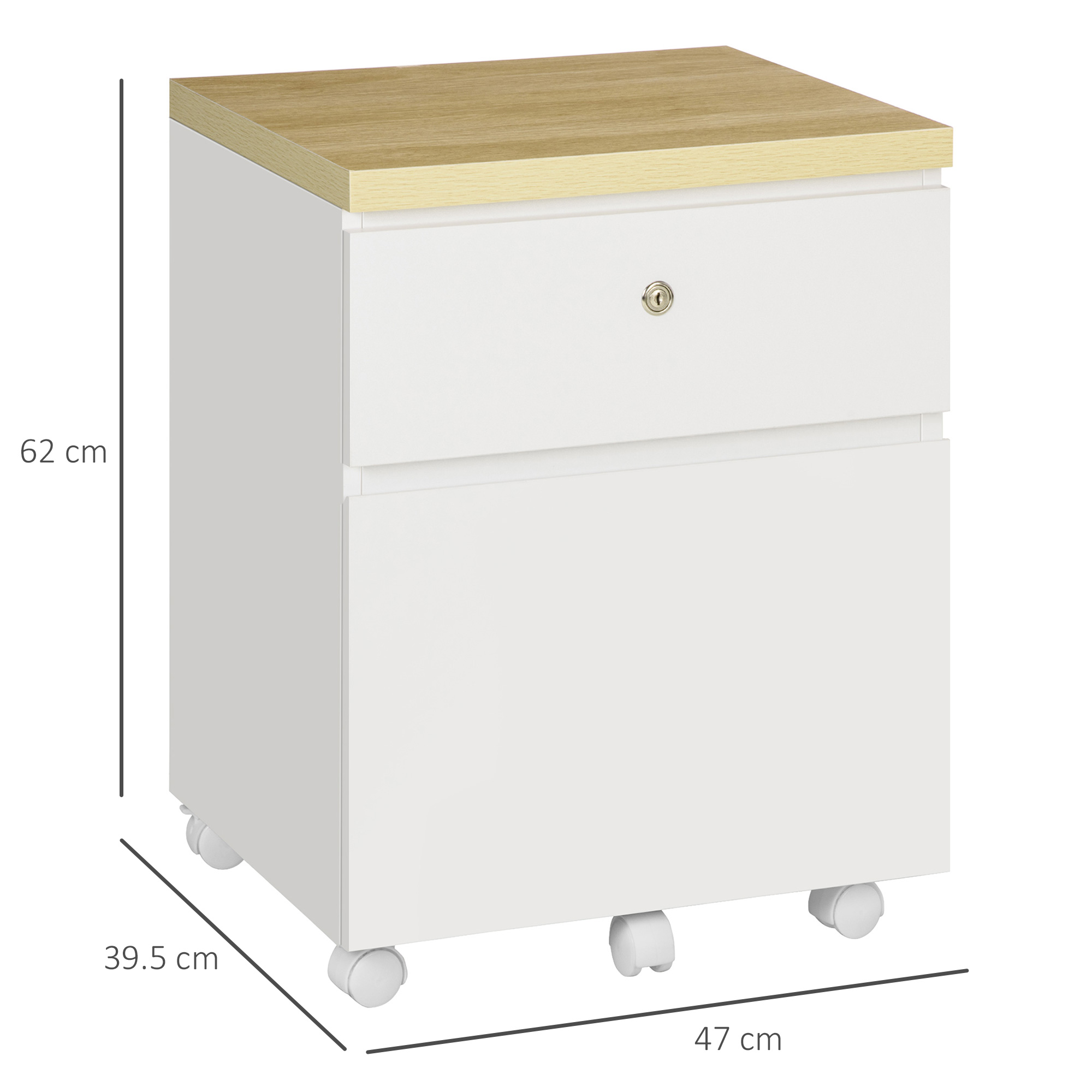 Vinsetto 2-Drawer Filing Cabinet with Lock, Mobile File Cabinet with Hanging Bars for Legal Size and Wheels, Home Office Study, White 3