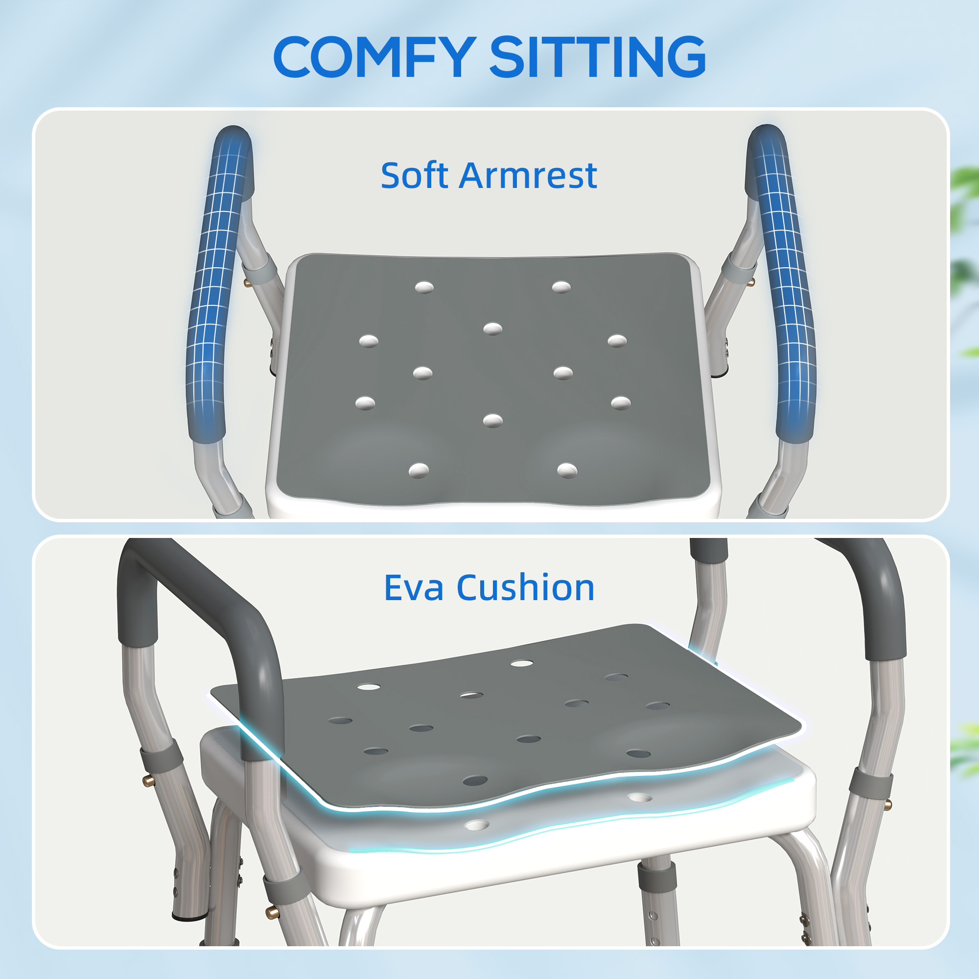 HOMCOM 57-69cm Aluminium Frame Bath Seat 5