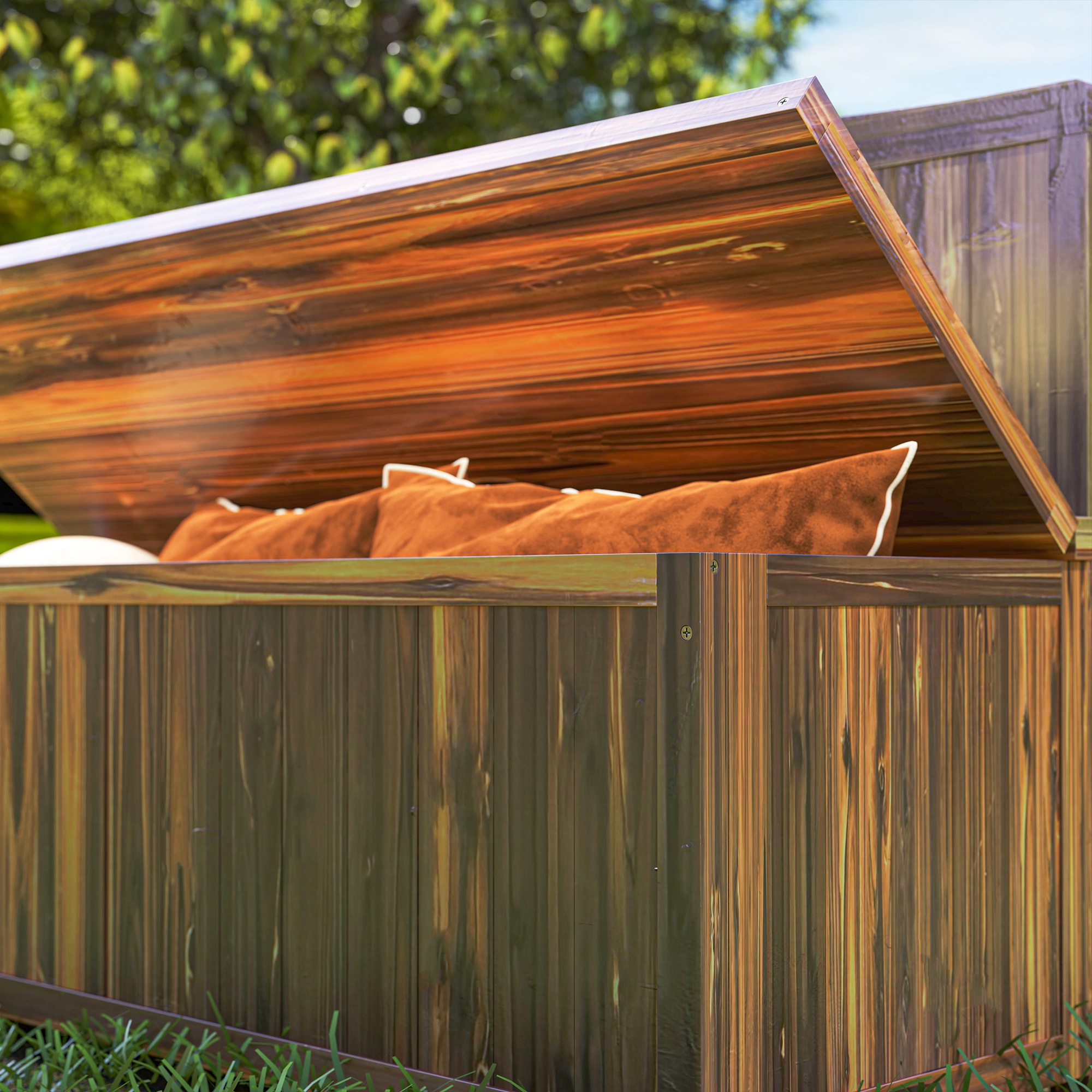 Outsunny Wood Storage Bench for Patio Furniture, Outdoor Garden Seating Tools, Brown 9