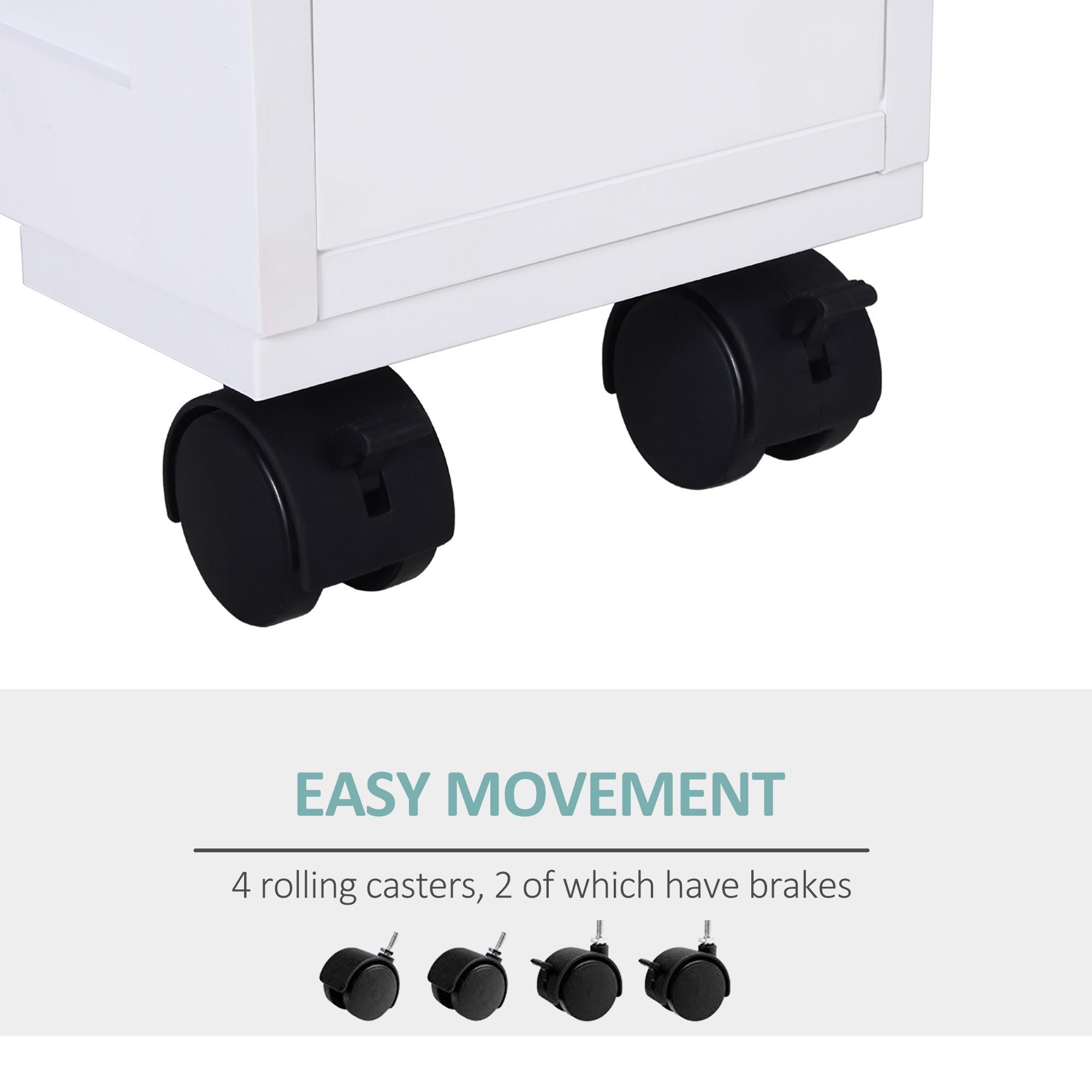 HOMCOM 72x16cm Narrow Bathroom Storage Unit w/ 2 Drawers Open Top 4 Wheels Slimline Modern Rolling Home Organisation 4
