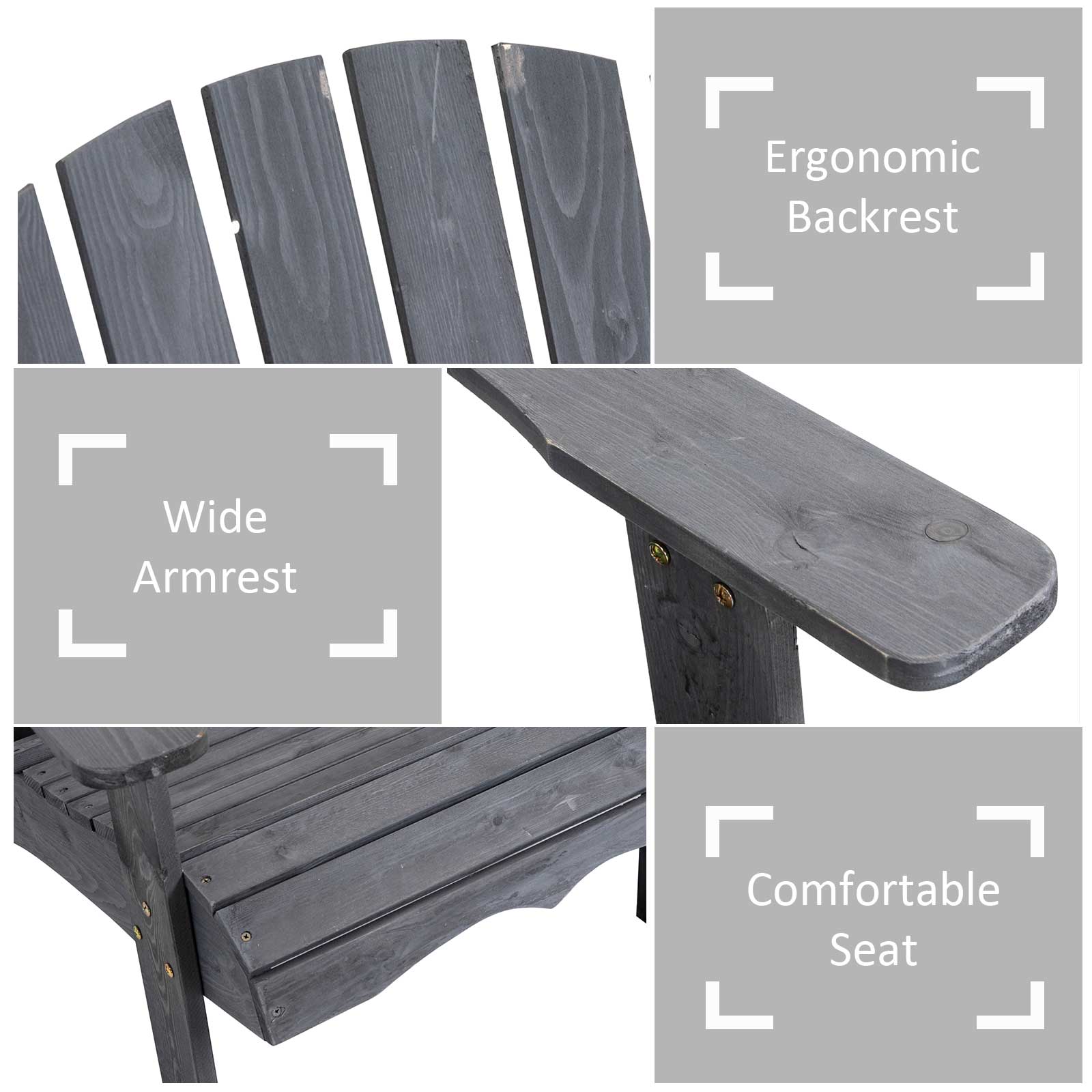 Outsunny Wooden Outdoor Double Adirondack Chairs Loveseat w/ Centre Table and Umbrella Hole, Garden Patio Furniture for Lounging and Relaxing, Dark Grey 6
