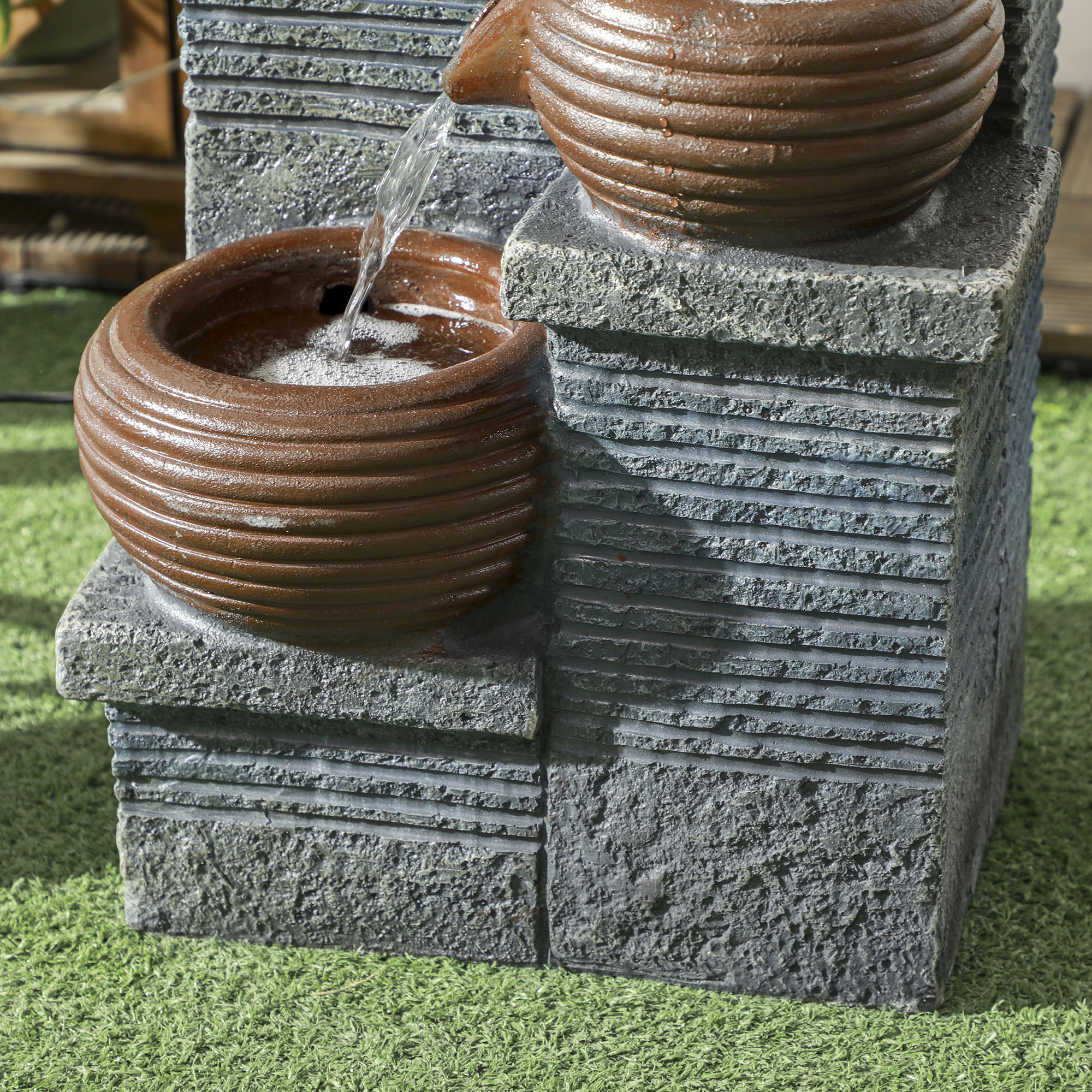 Outsunny Solar Powered Garden Water Feature with LED Lights and Pump, 4 Tier Cascading Water Fountain for Indoor/Outdoor, Bowls Waterfall Ornament, 58cm Height 8