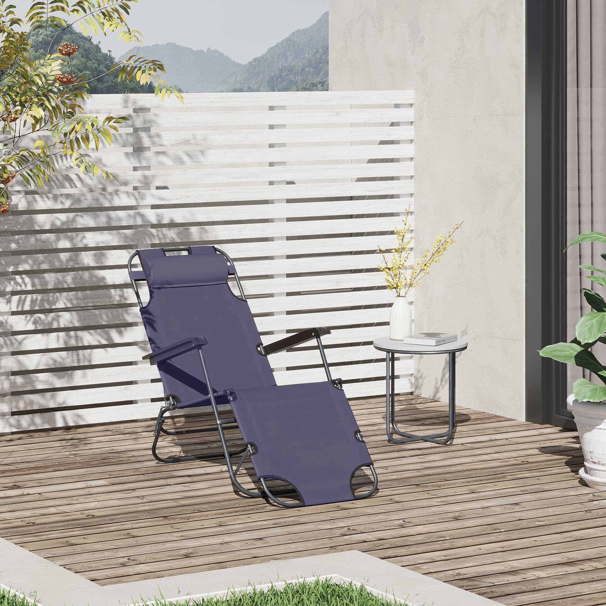 Outsunny 2 in 1 Folding Sun Lounger Reclining Garden Chair with 2-Level Adjustable Backrest, Outdoor Zero Gravity Recliner Garden Chair with Head Pillow and Armrests, Grey 2