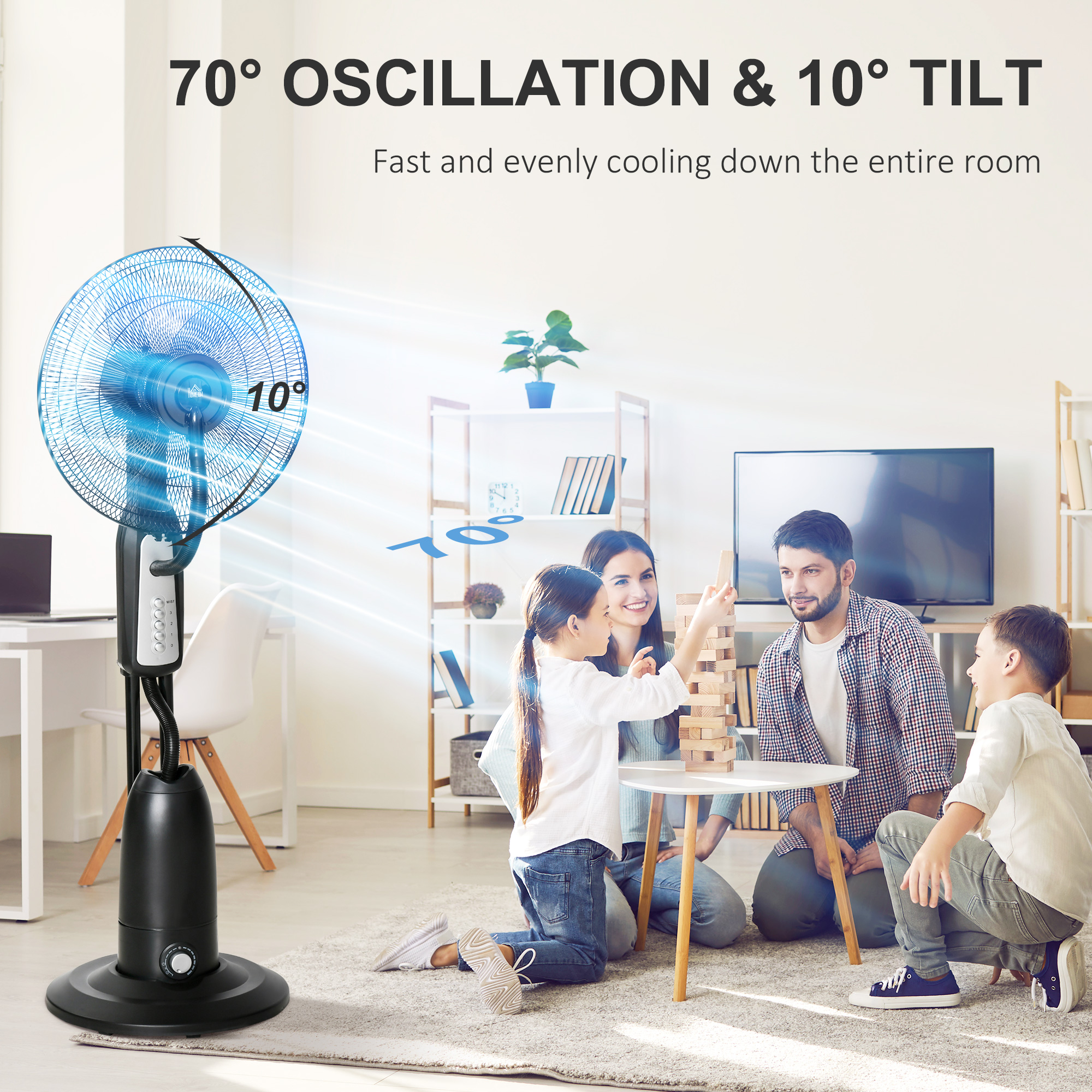 HOMCOM 18" Pedestal Fan with Water Mist Spray, Standing Fan, Humidifying Misting Fan with 3 Speeds, 2.8L Water Tank, Black 6