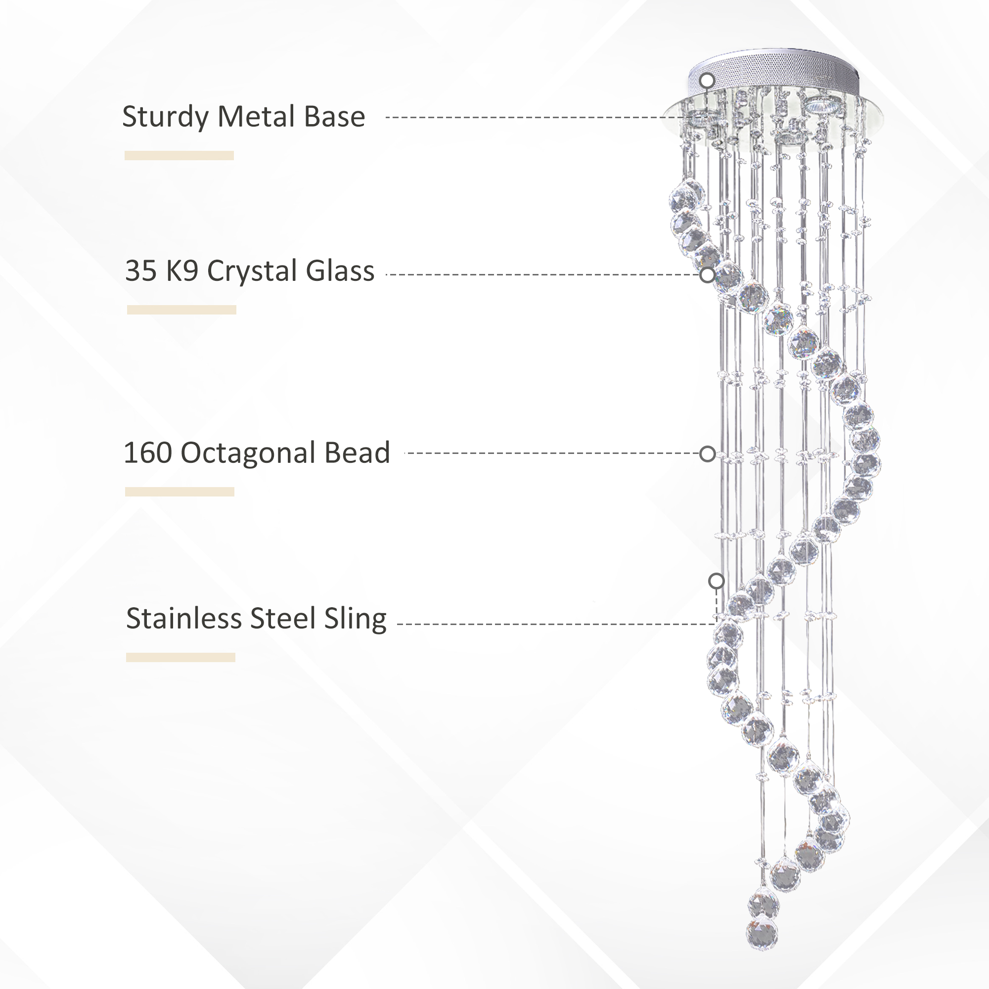 HOMCOM Modern Crystal Chandelier Ceiling Light Pendant Lamp Chrome Finish Glass Droplets New, Ф30 x 120cm 4