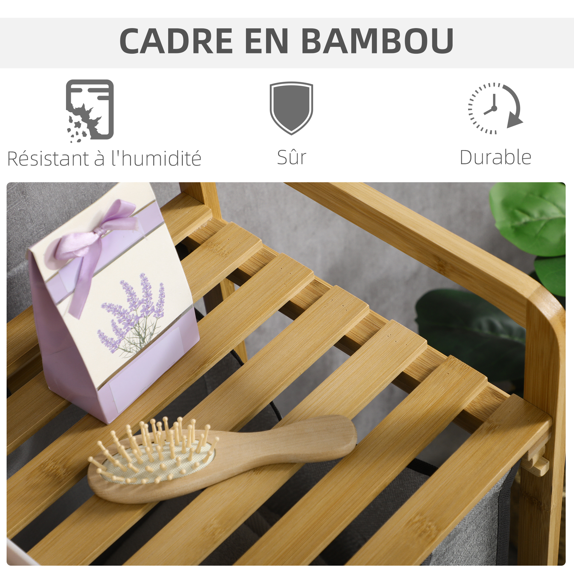 Meuble Salle De Bain Avec Panier à Linge HOMCOM - Bambou Naturel, 2 Paniers 41L, 2 étagères, 82x33x88 Cm