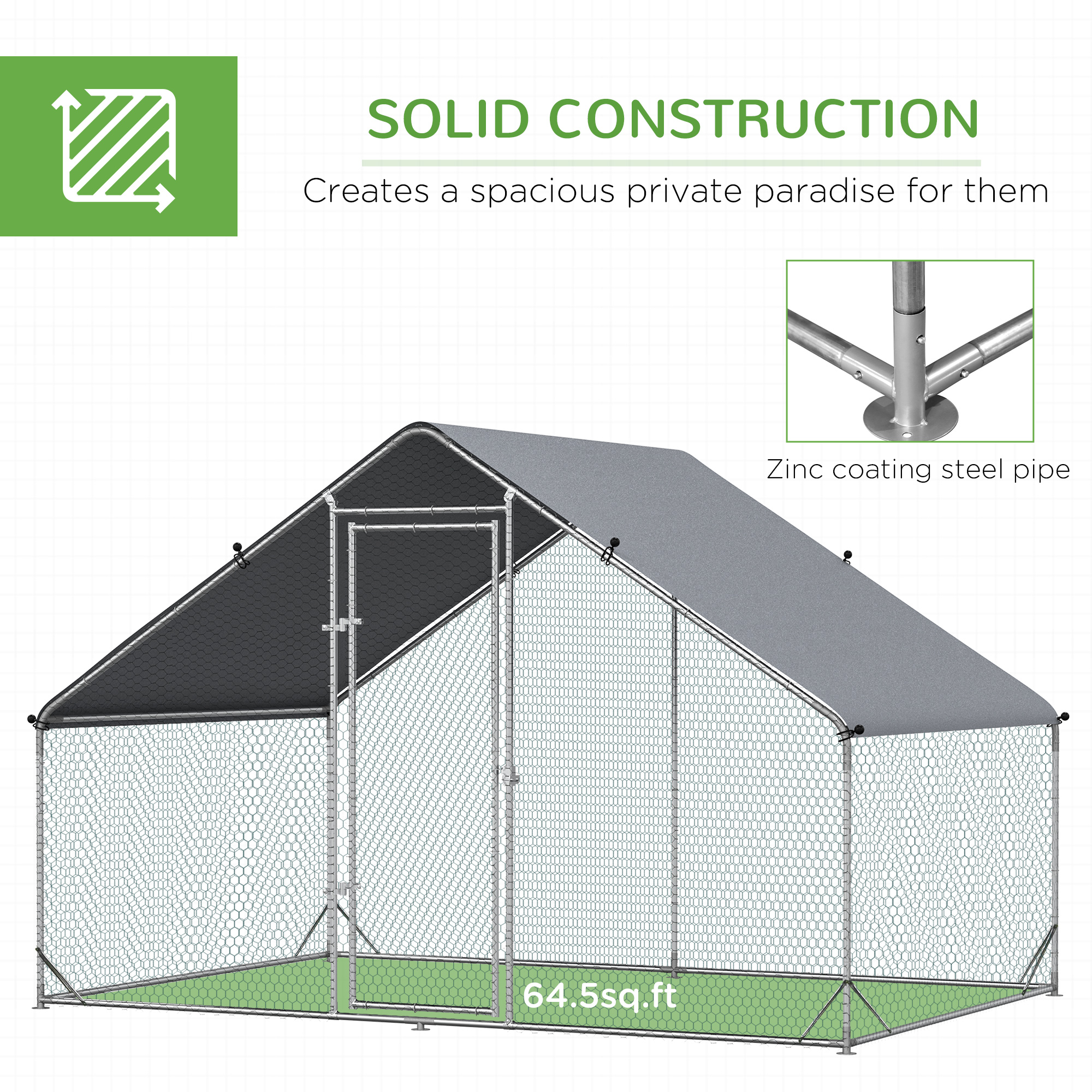 PawHut Chicken Run Galvanised Walk-in Chicken Coop Hen Poultry House Cage Rabbit Hutch Pet Playpen Garden w/ Water-Resist Cover, 3 x 2 x 2m 6