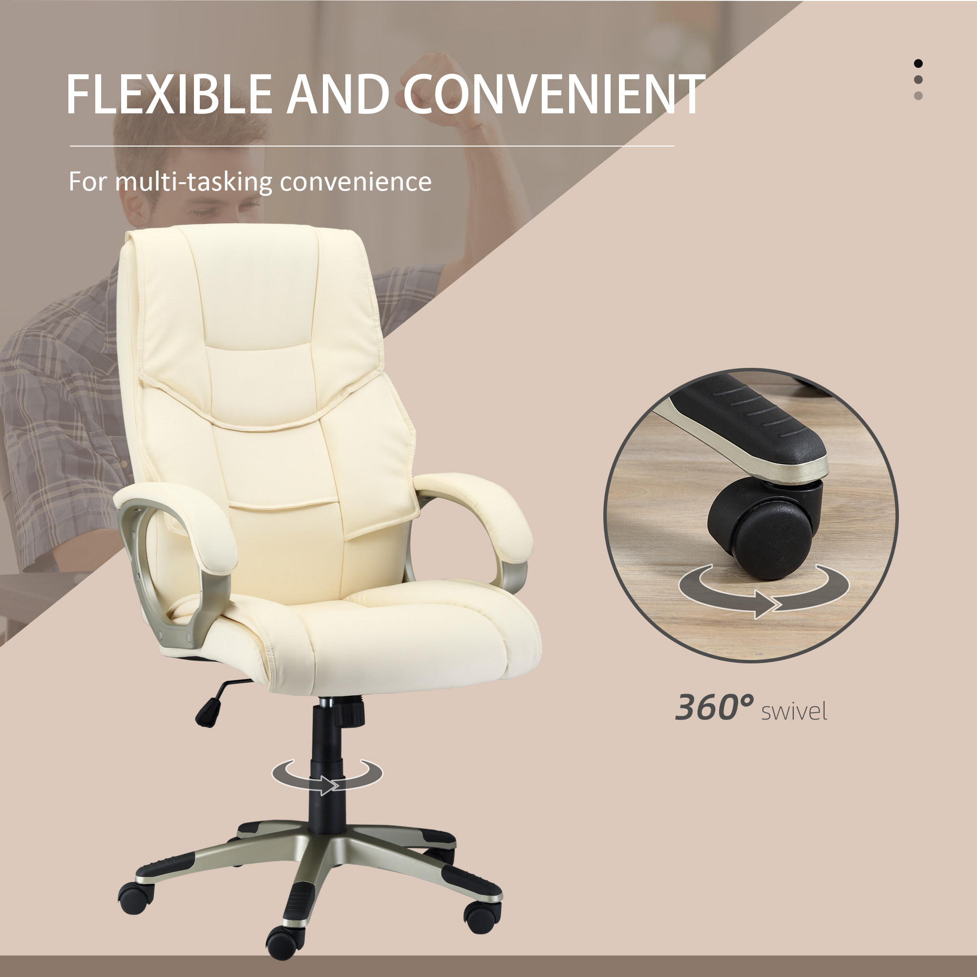 HOMCOM Home Office Chair High Back Computer Desk Chair with Faux Leather Adjustable Height Rocking Function Cream White 6
