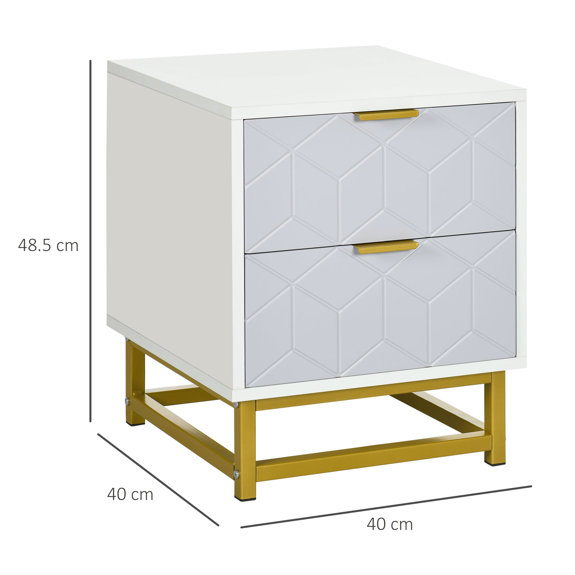 HOMCOM Bedside Table with 2 Drawers, Side Table, Bedside Cabinet with Steel Frame for Living Room, Bedroom, Grey and White 3