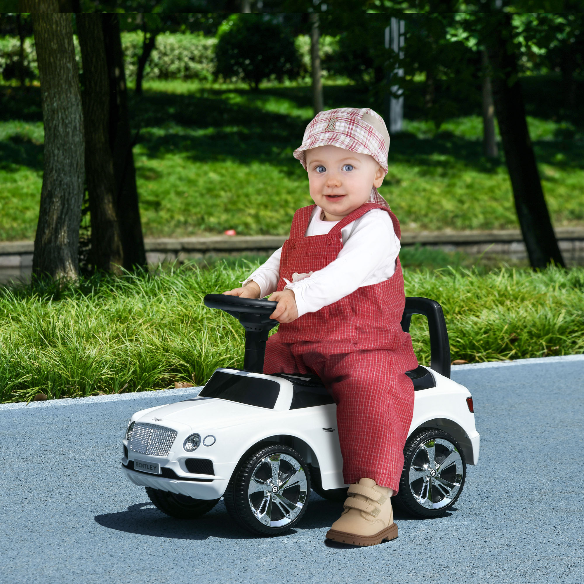 AIYAPLAY Bentley Bentayga Licensed Foot to Floor Ride on Car, Sliding Car Push Along Car w/ Under Seat Storage White 2
