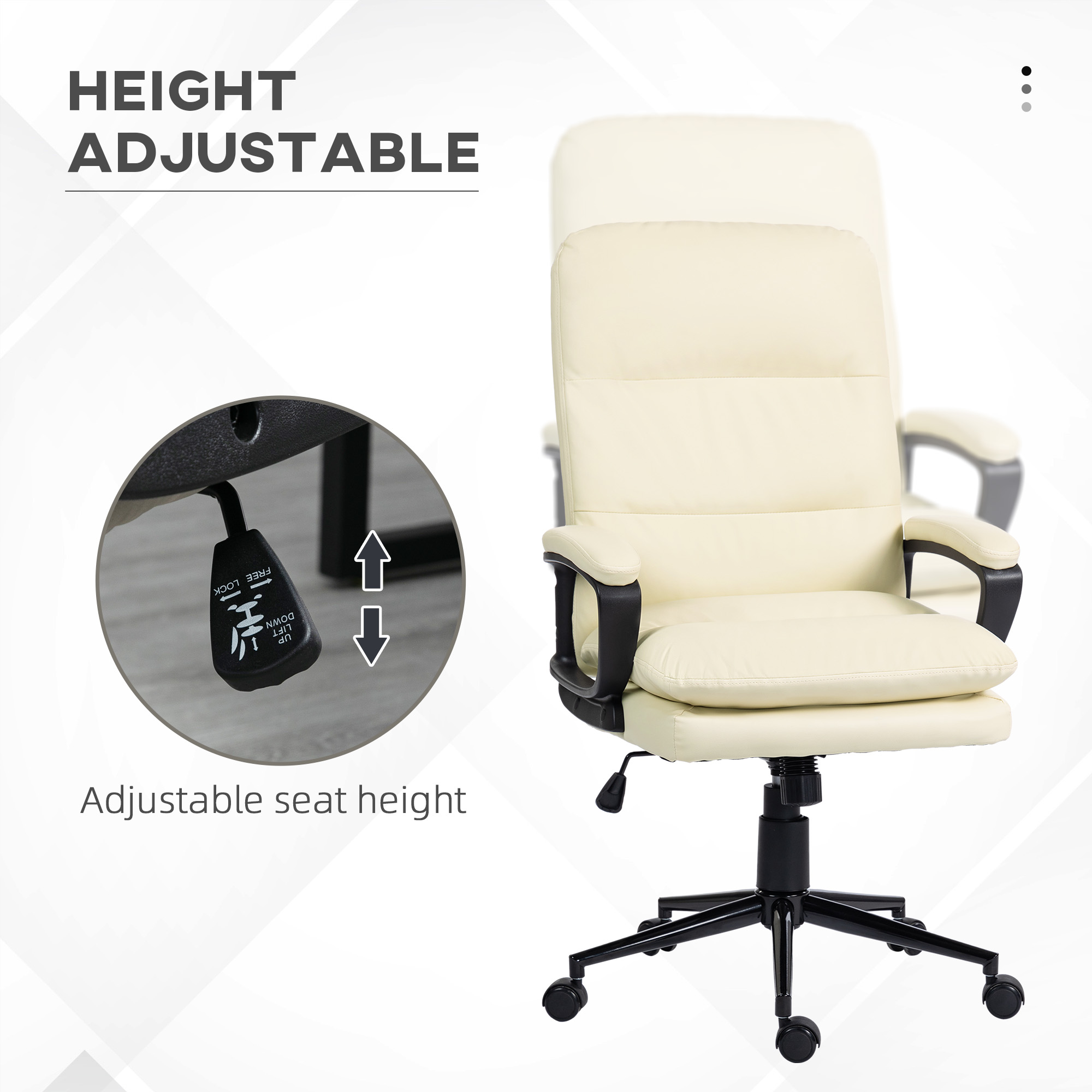 Vinsetto Office Chair, PU Leather Computer Desk Chair Office Chair with Adjustable Height and Swivel Rolling Wheels for Work Study, Cream White 4