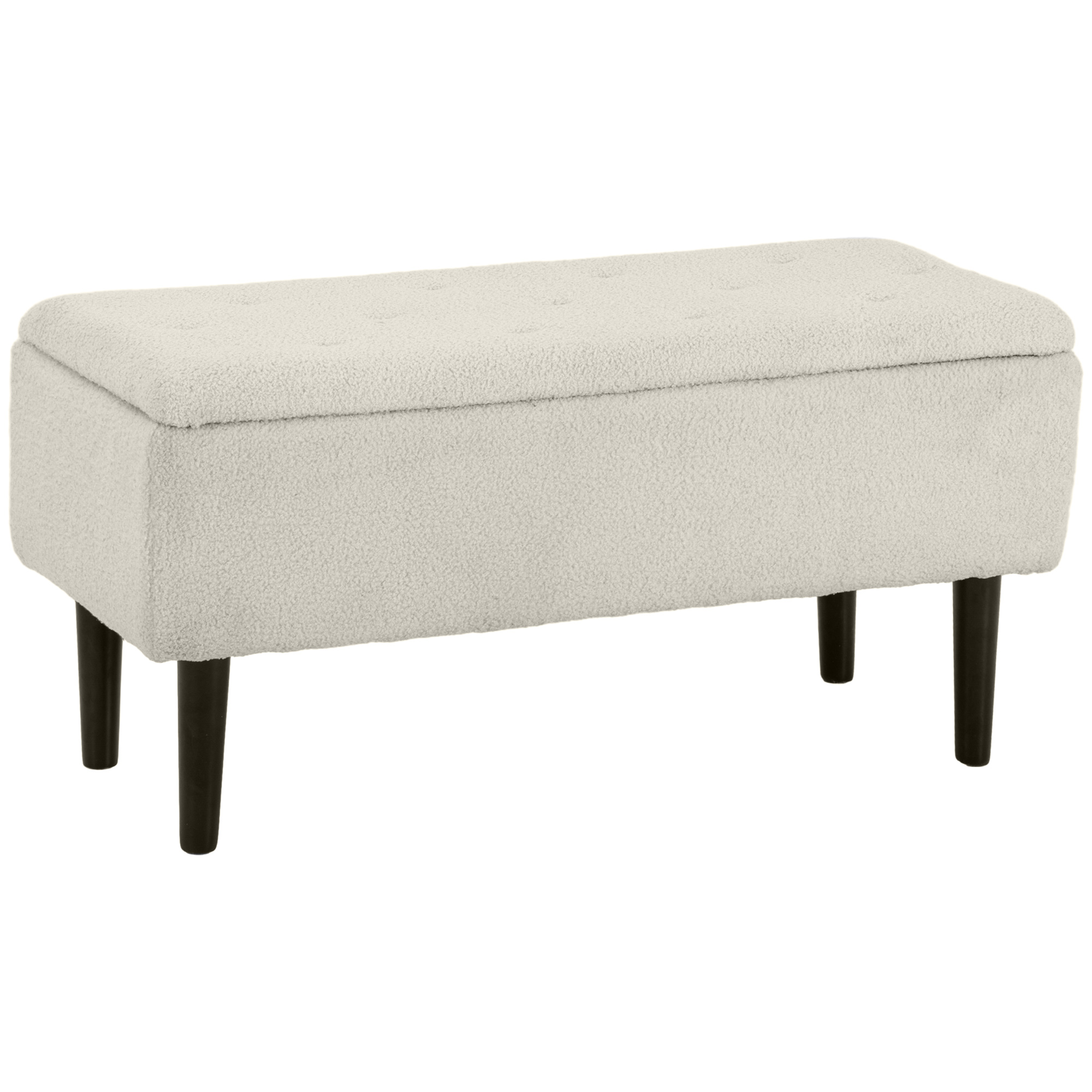 HOMCOM Banco de Pie de Cama Baúl Almacenaje Tapa Abatible Patas de Madera 95x38x45 cm Beige para Dormitorio   Aosom España