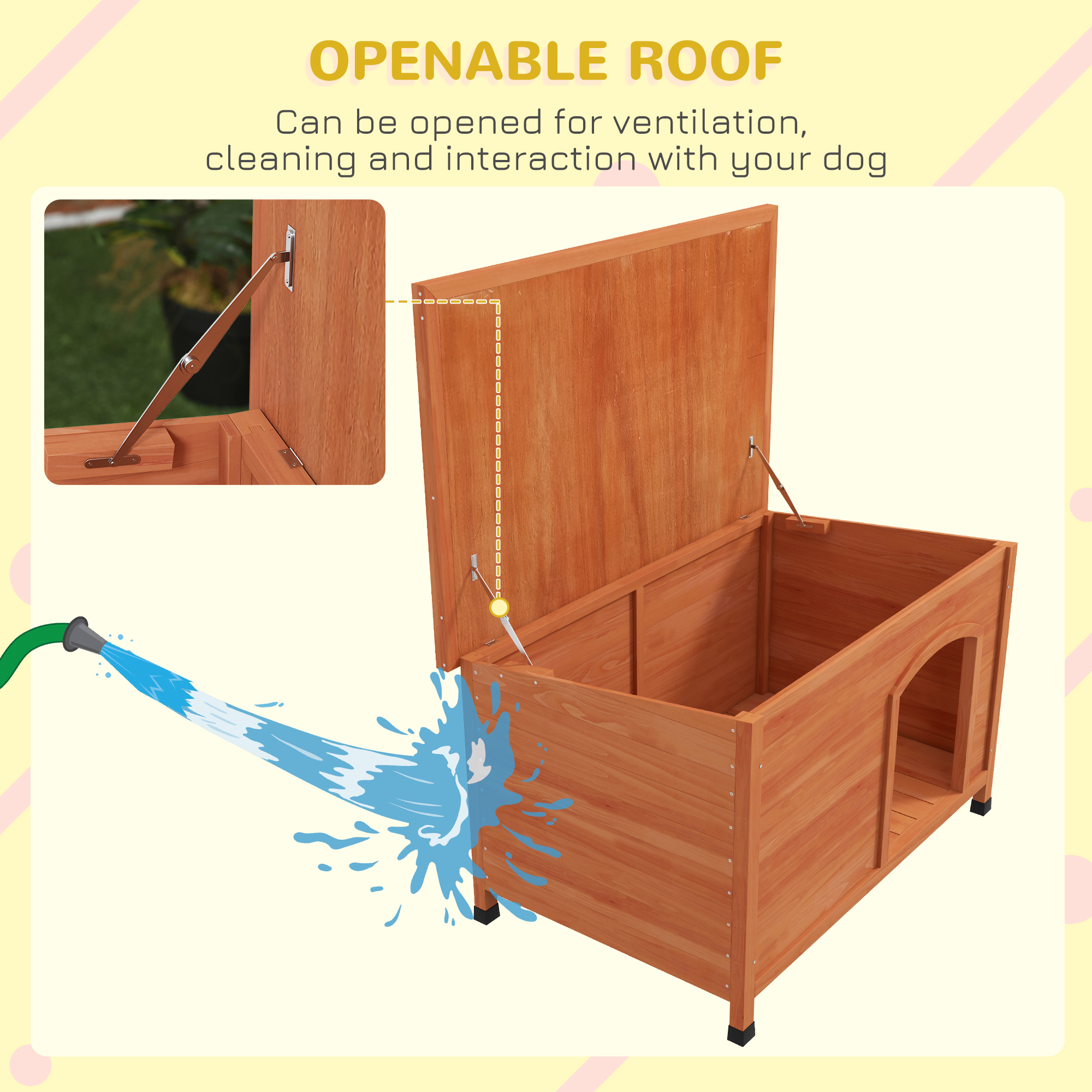 PawHut Wooden Dog Kennel, Outdoor Pet House, with Removable Floor, Openable Roof, Water-Resistant Paint Natural Wood Tone 6